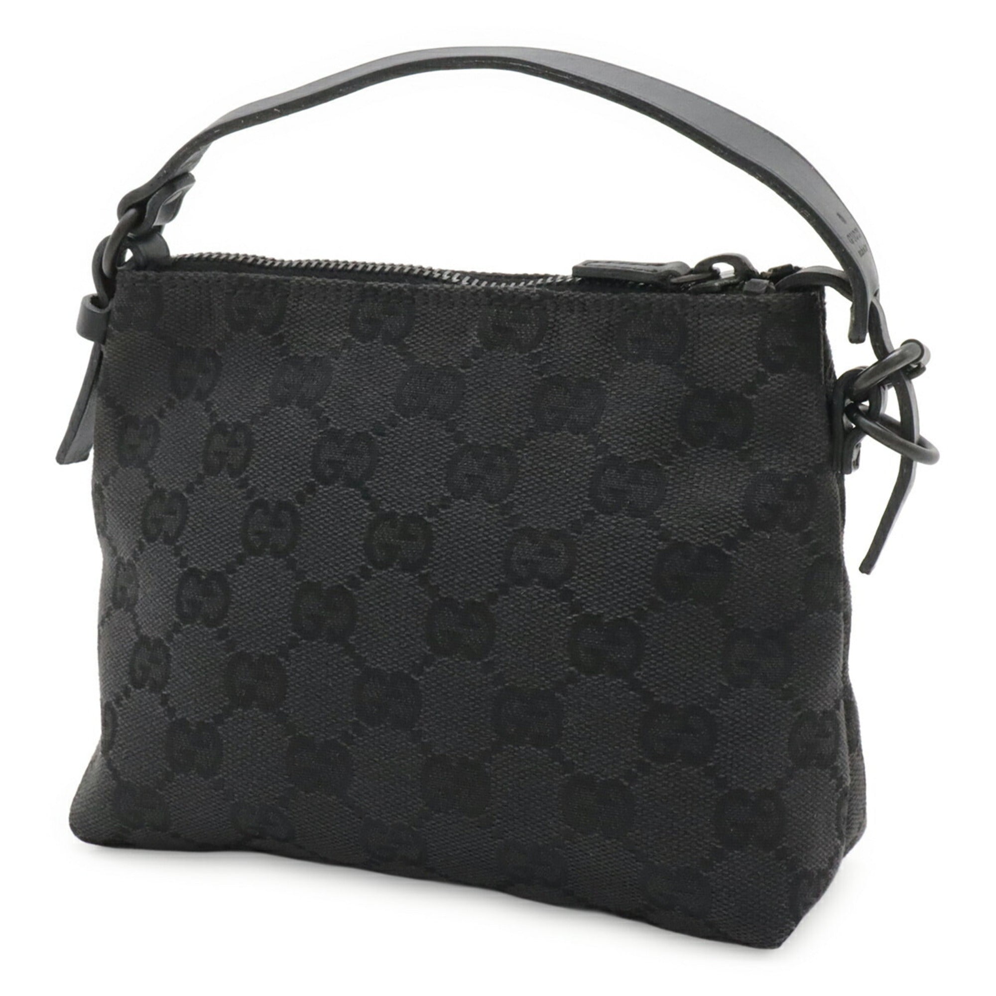 Gucci Gg Canvas Black Gg Canvas Leather Handbag (Pre-Owned)