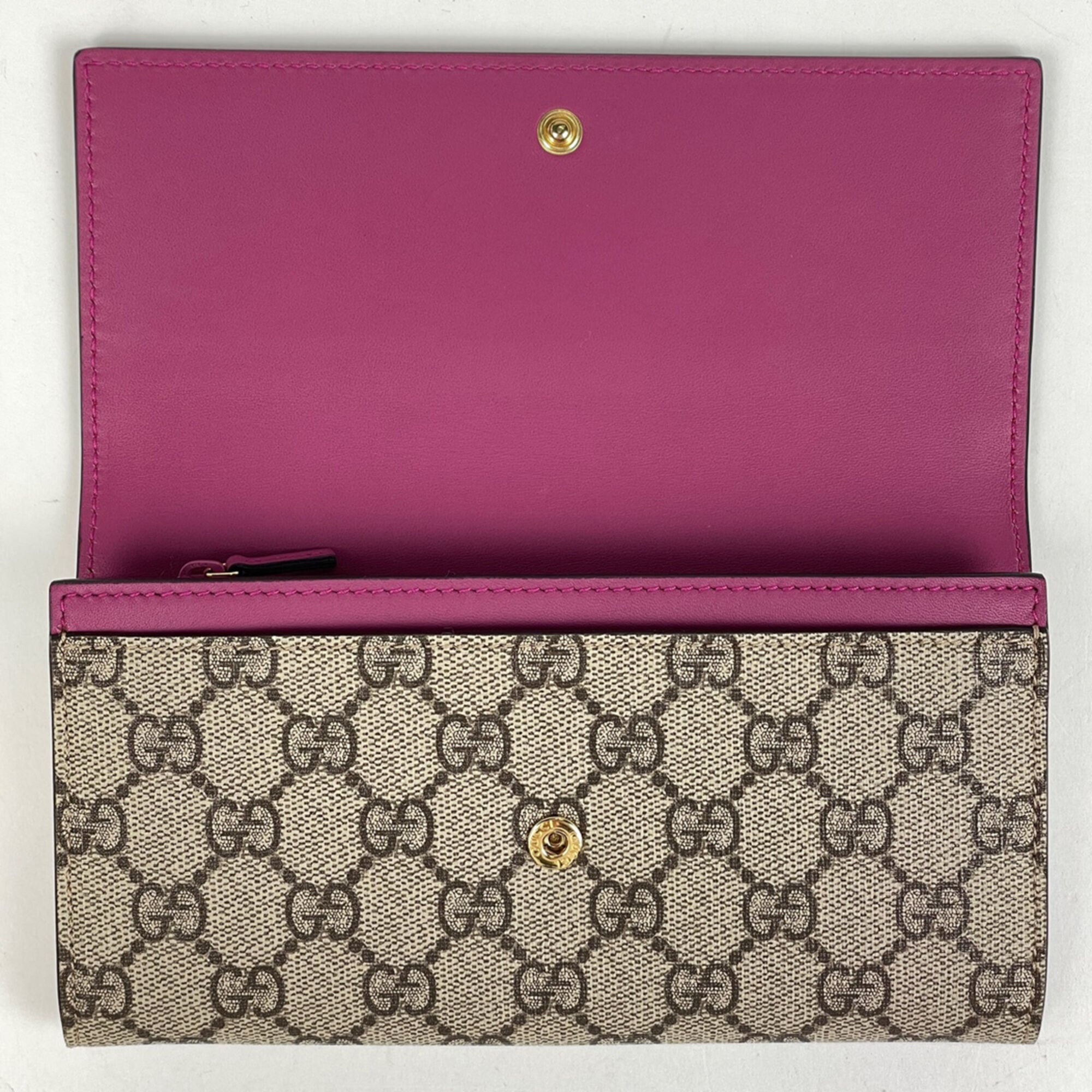 Gucci Beige Red Color Coated Canvas Leather Long Wallet (Bi-Fold) (Pre-Owned)