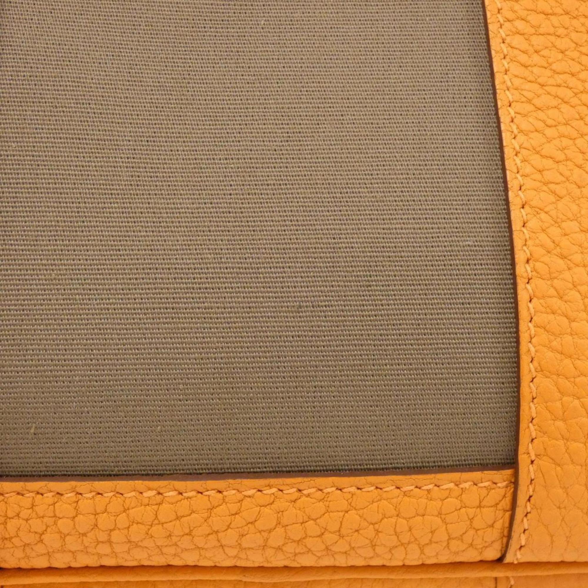 Hermes Etoupe Gray Orange Toile Officier Negonda Leather Handbag (Pre-Owned)