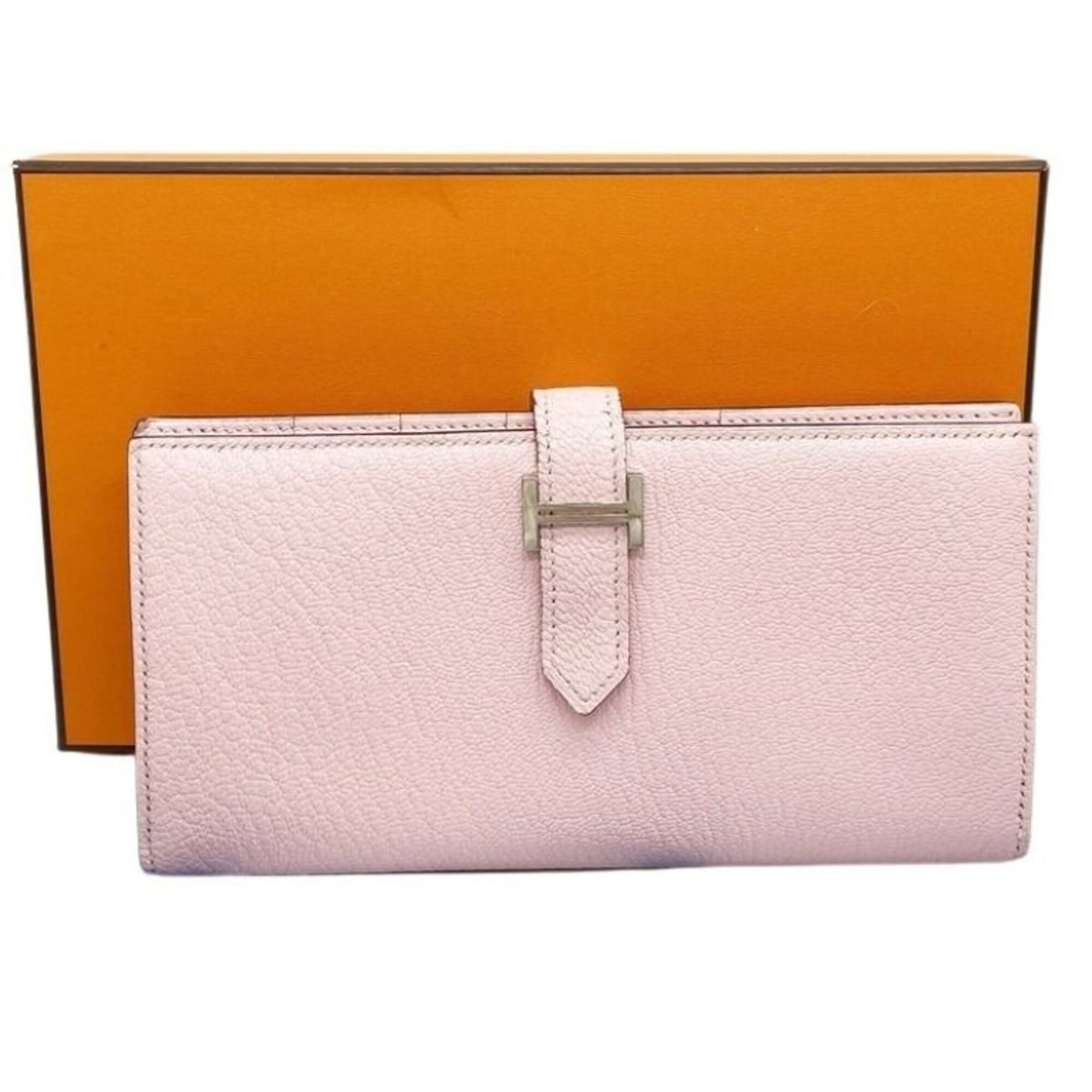 Hermes Rose Sakura Chevre Leather Long Wallet (Bi-Fold) (Pre-Owned)