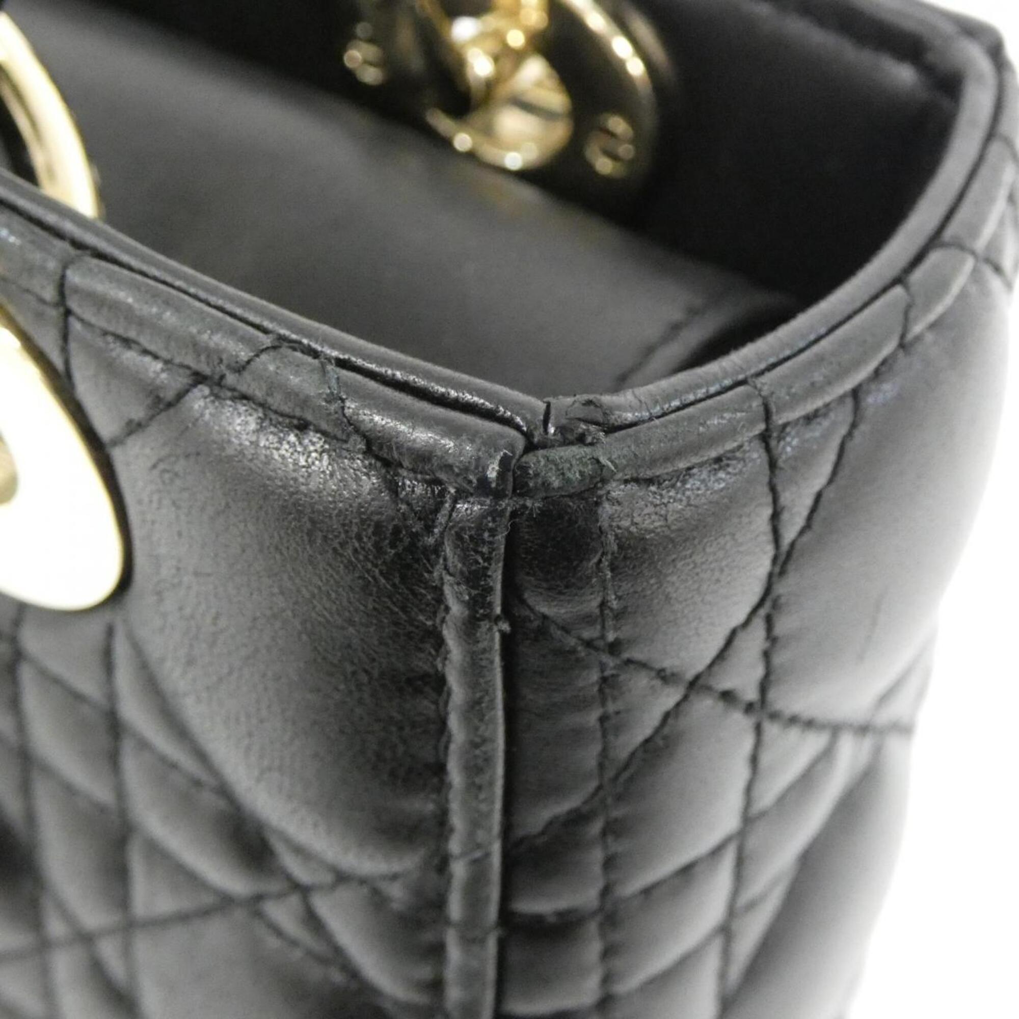 Christian Dior Lady Dior Black Leather Handbag (Pre-Owned)