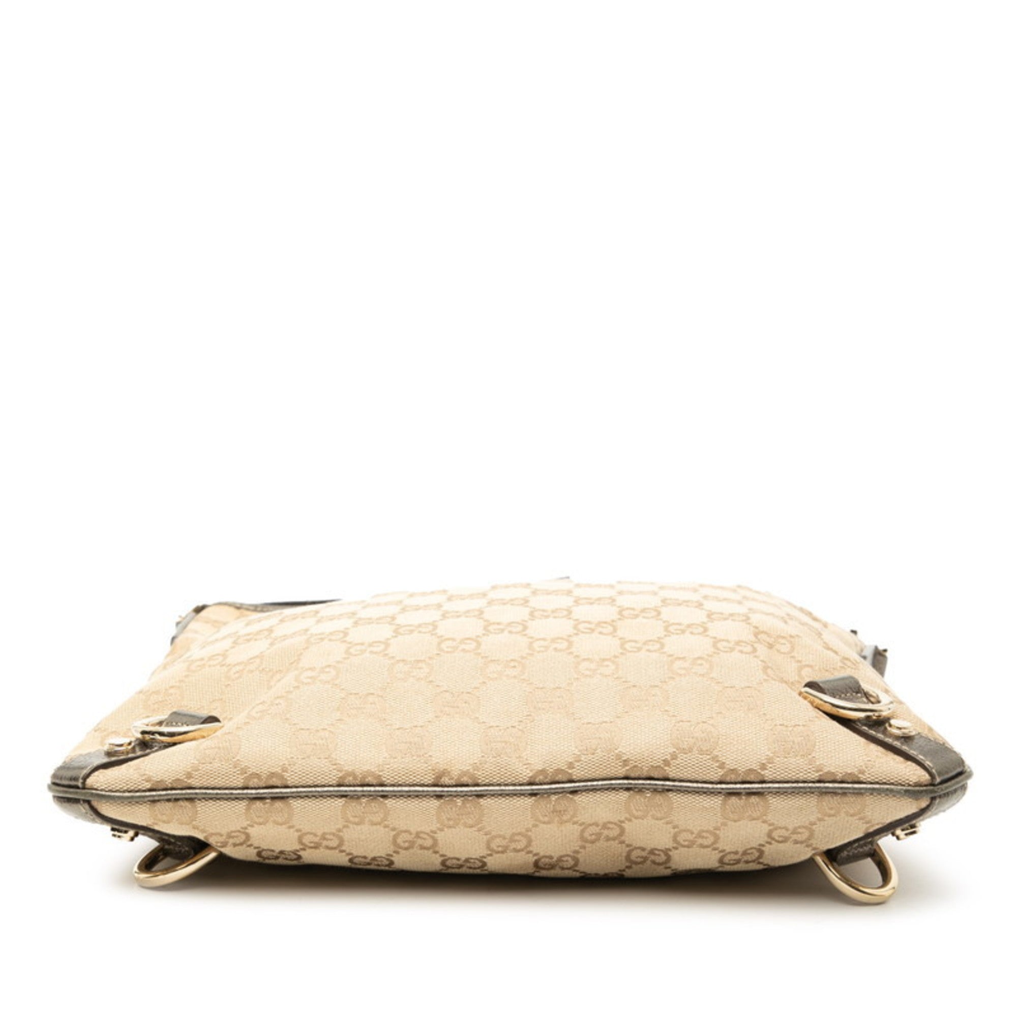 Gucci Beige Brown Canvas Leather Shoulder Bag (Pre-Owned)