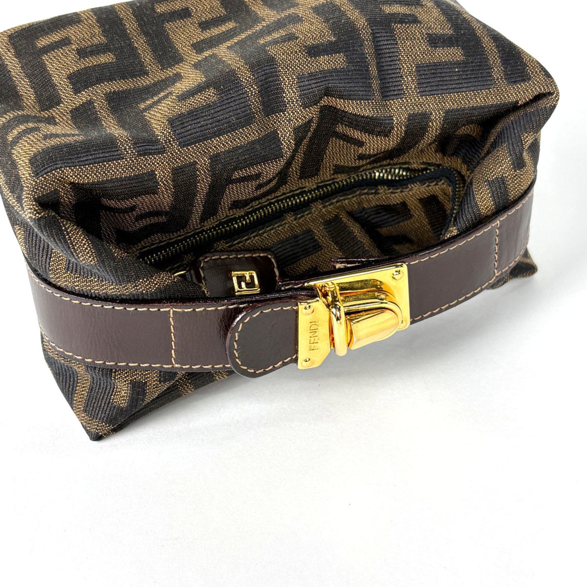 Fendi Brown Canvas Leather Handbag Vanity Bag (Pre-Owned)