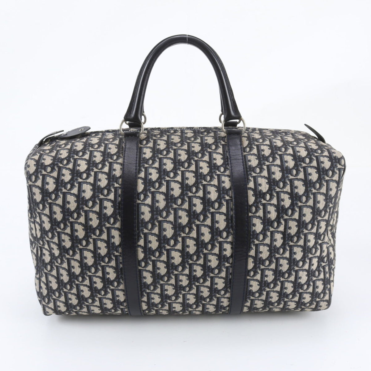 Christian Dior Navy Leather Canvas Boston Bag Tote Bag (Pre-Owned)