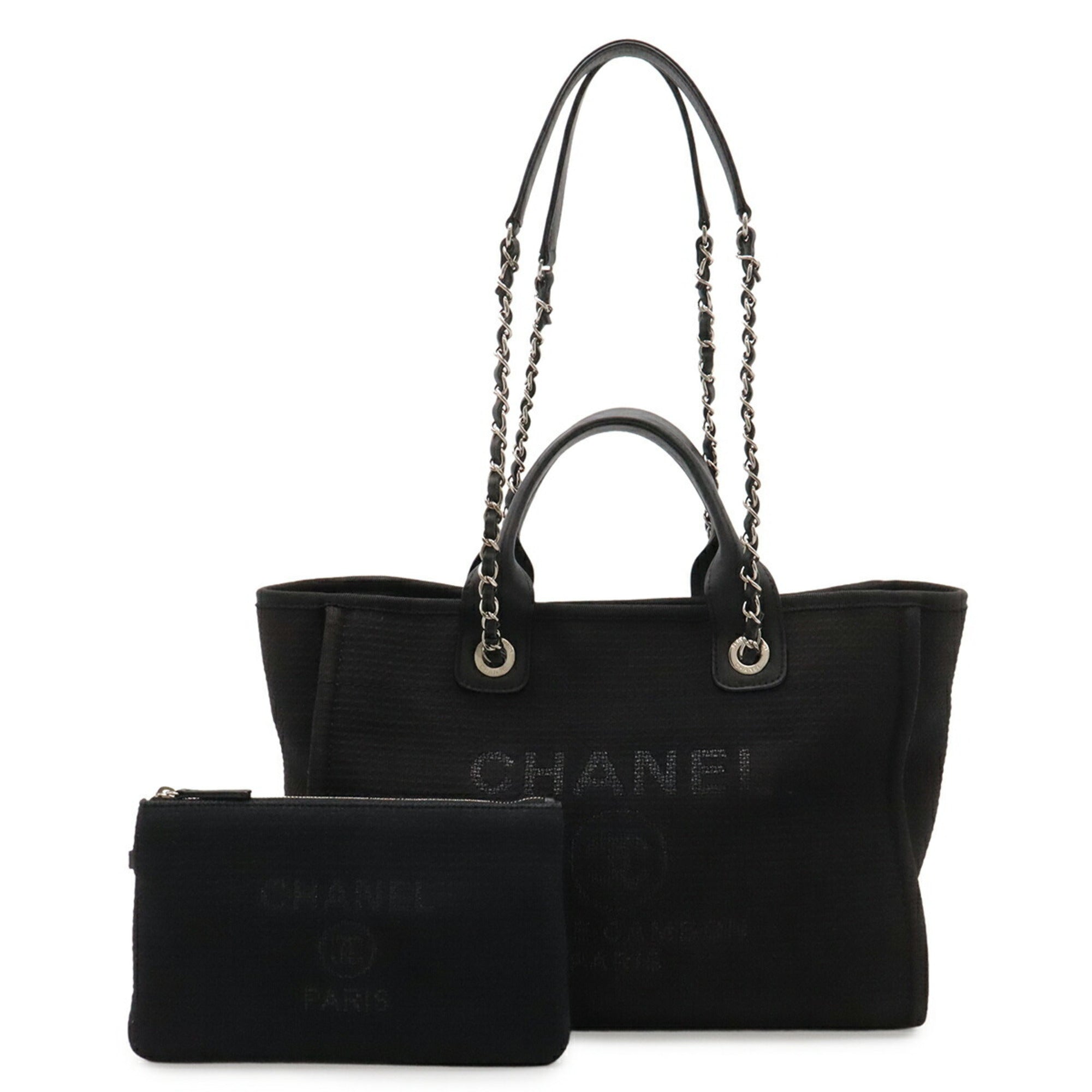 Chanel Black Yellow Canvas Pouch Shoulder Bag Tote Bag (Pre-Owned)