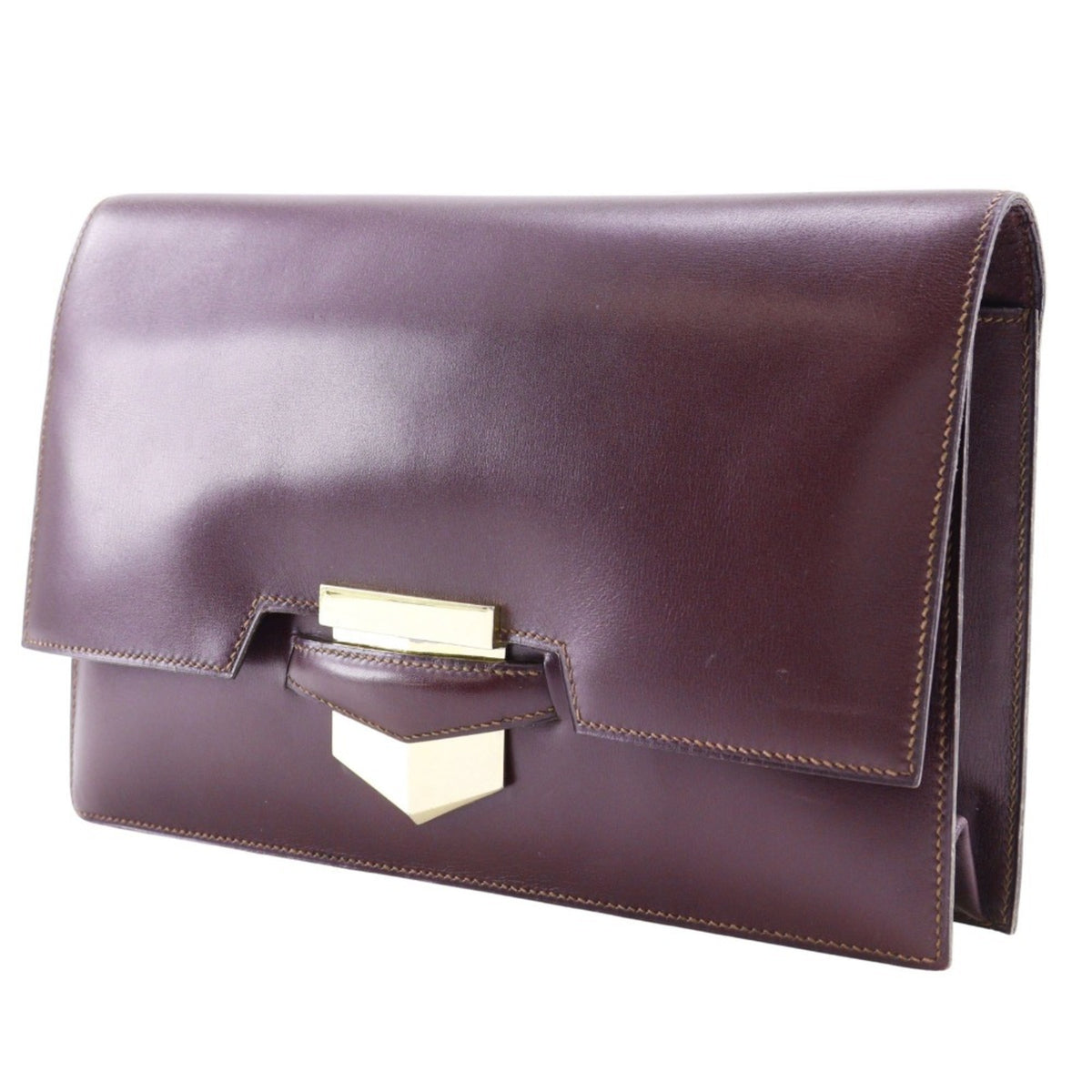 Hermes Bordeaux Box Calf Leather Clutch Bag (Pre-Owned)