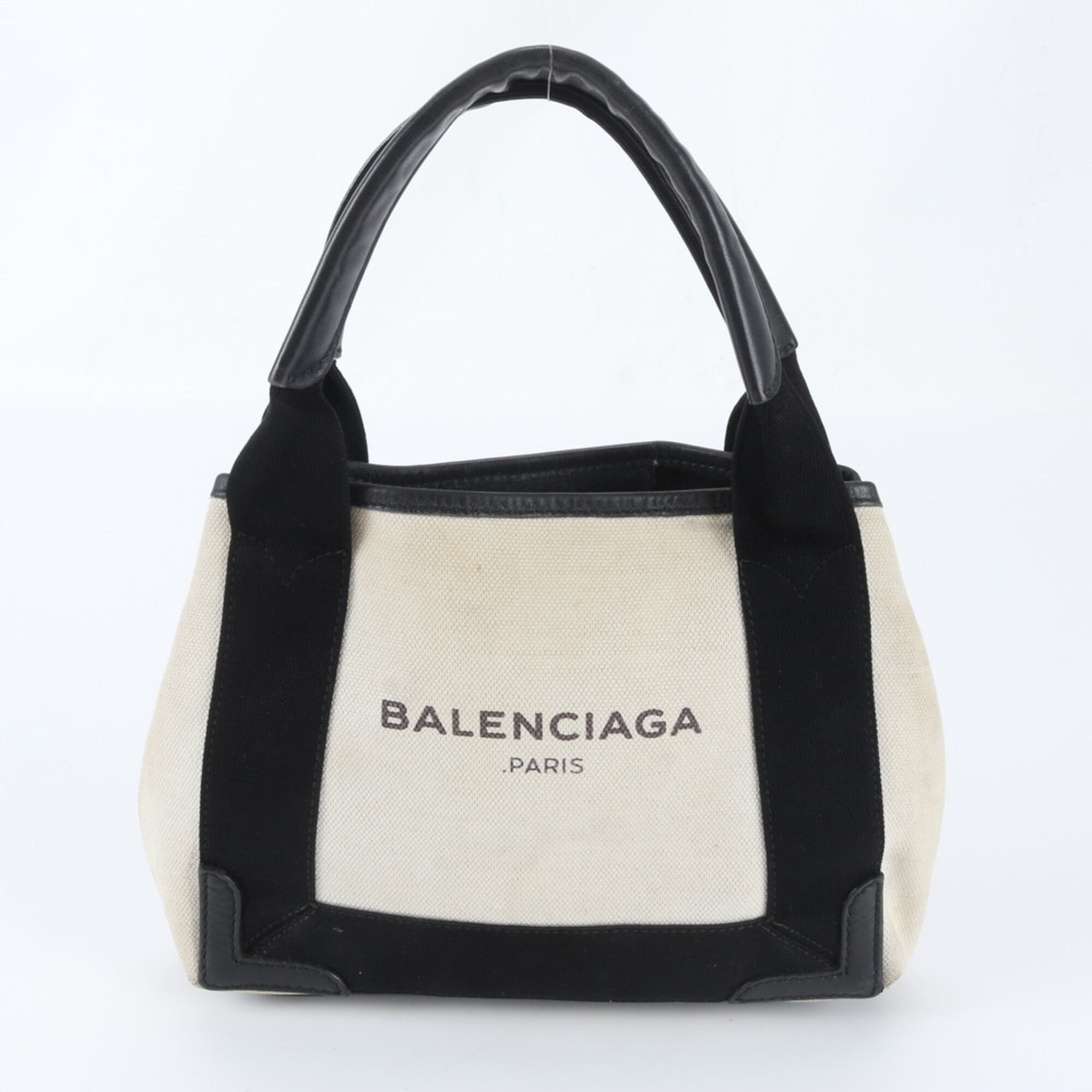 Balenciaga Black Navy White Leather Canvas Handbag Tote Bag (Pre-Owned)