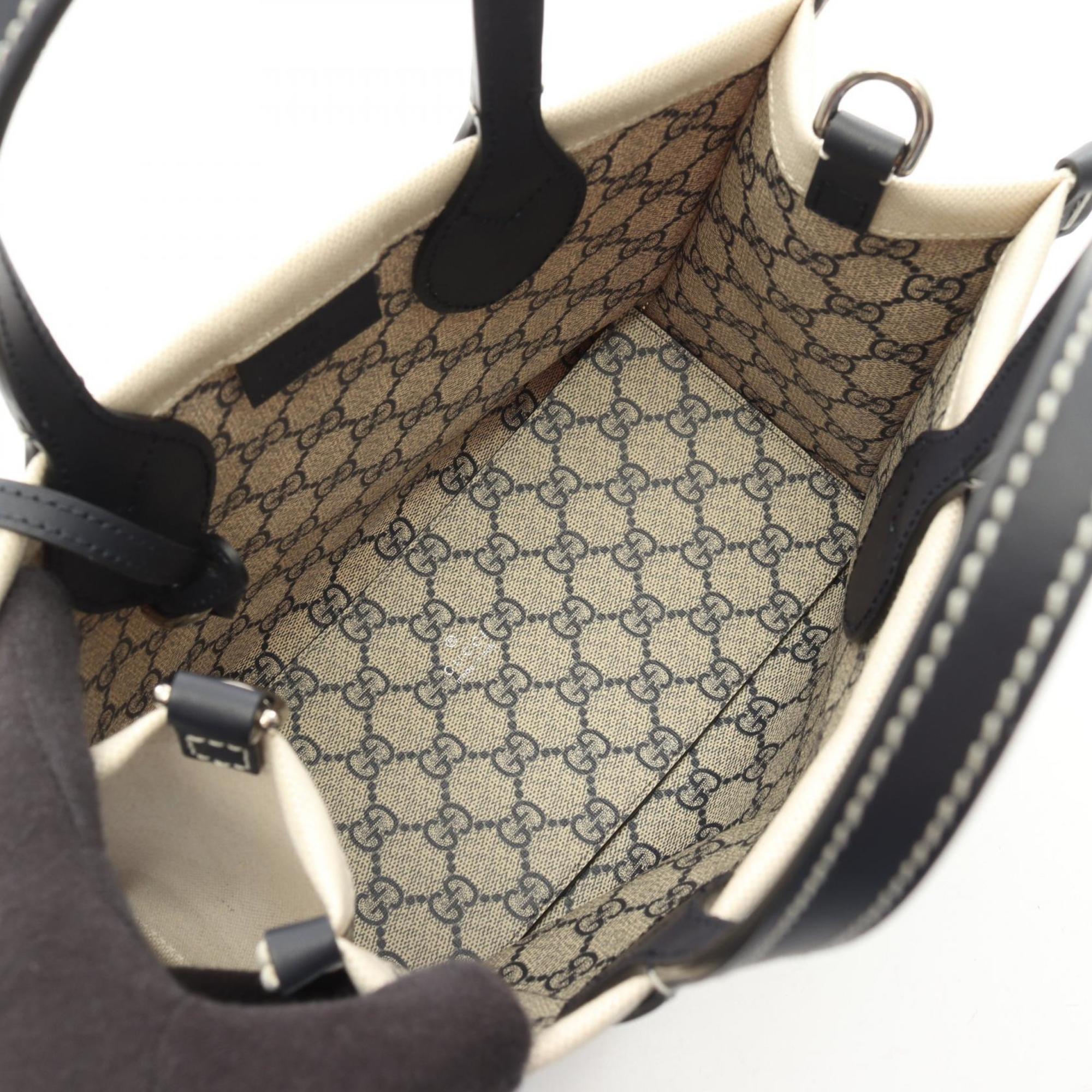 Gucci Ivory Navy Canvas Leather Pouch Tote Bag (Pre-Owned)