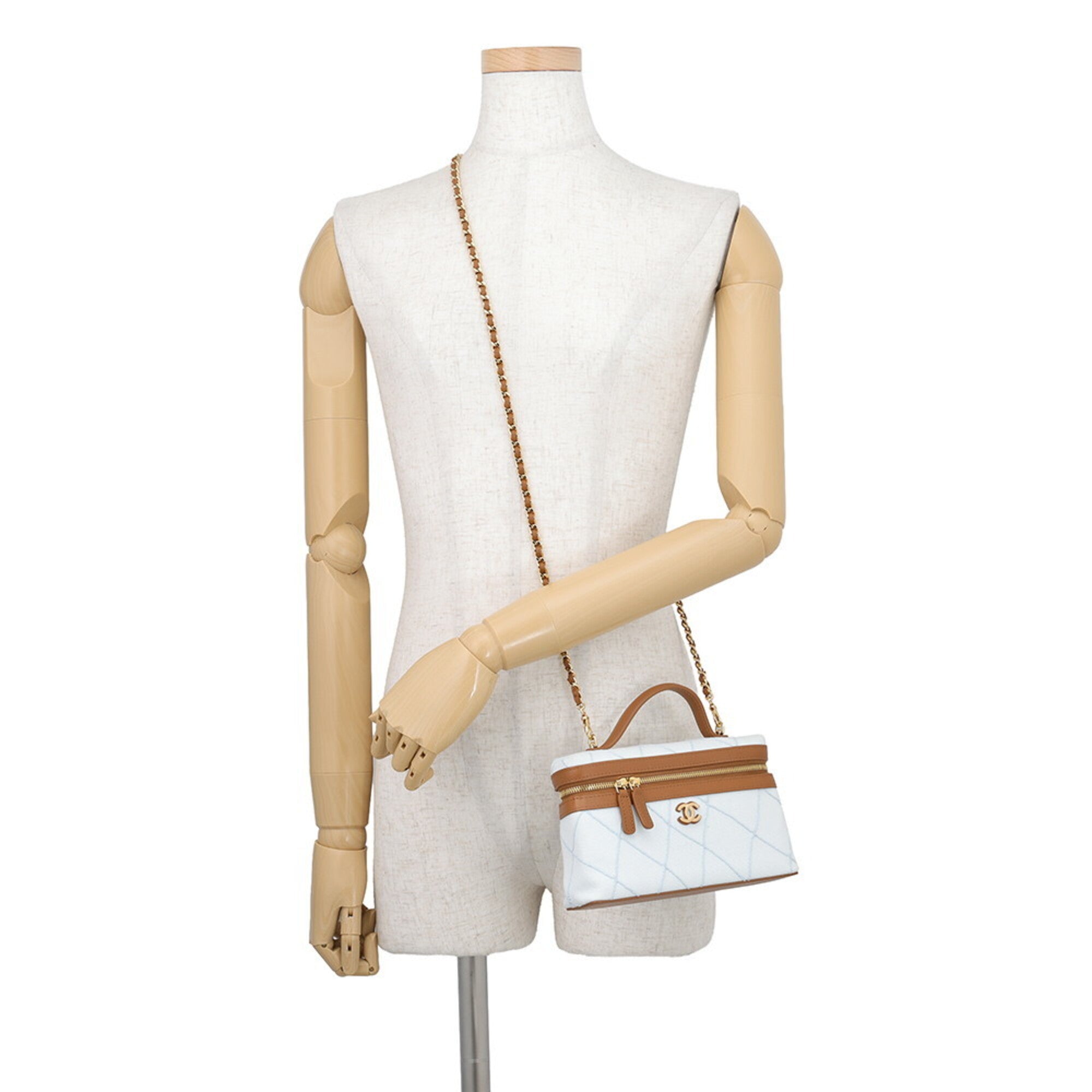 Chanel Brown Light Blue Denim Leather Shoulder Bag Vanity Bag (Pre-Owned)
