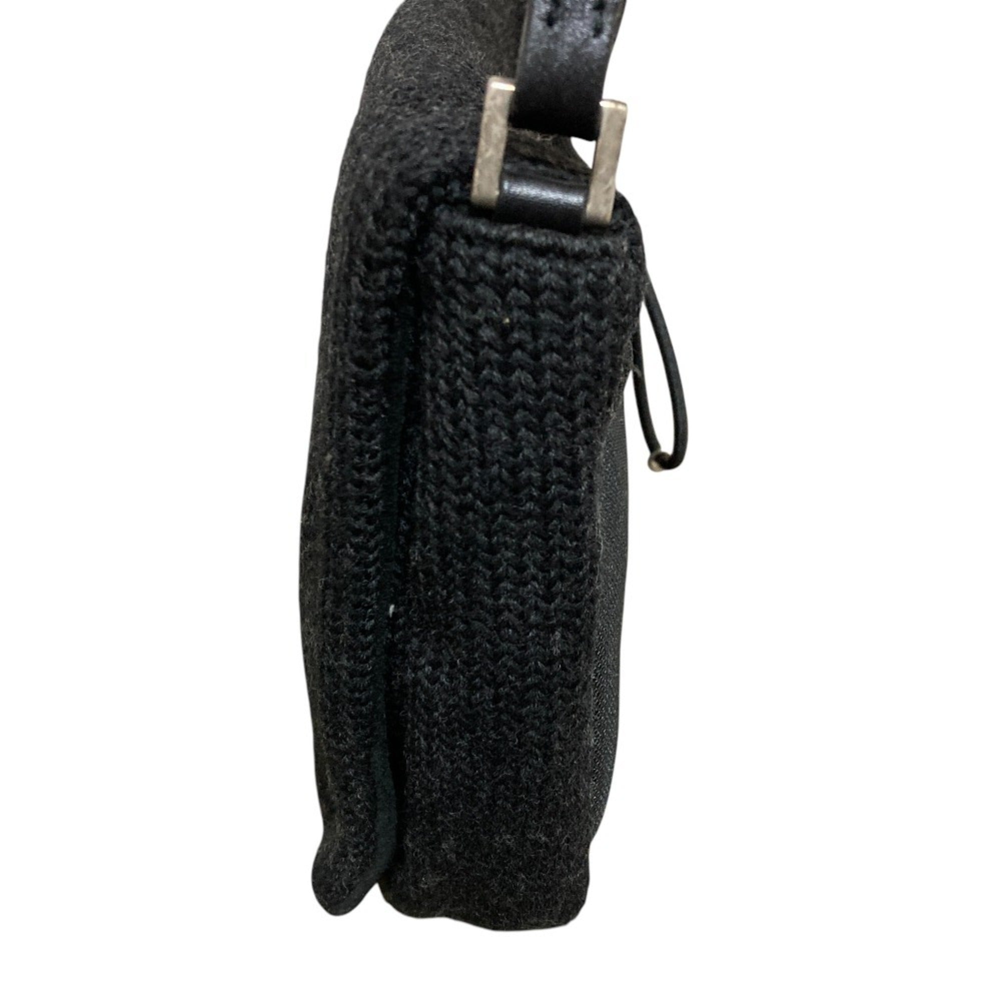 Prada Black Wool Leather Shoulder Bag (Pre-Owned)