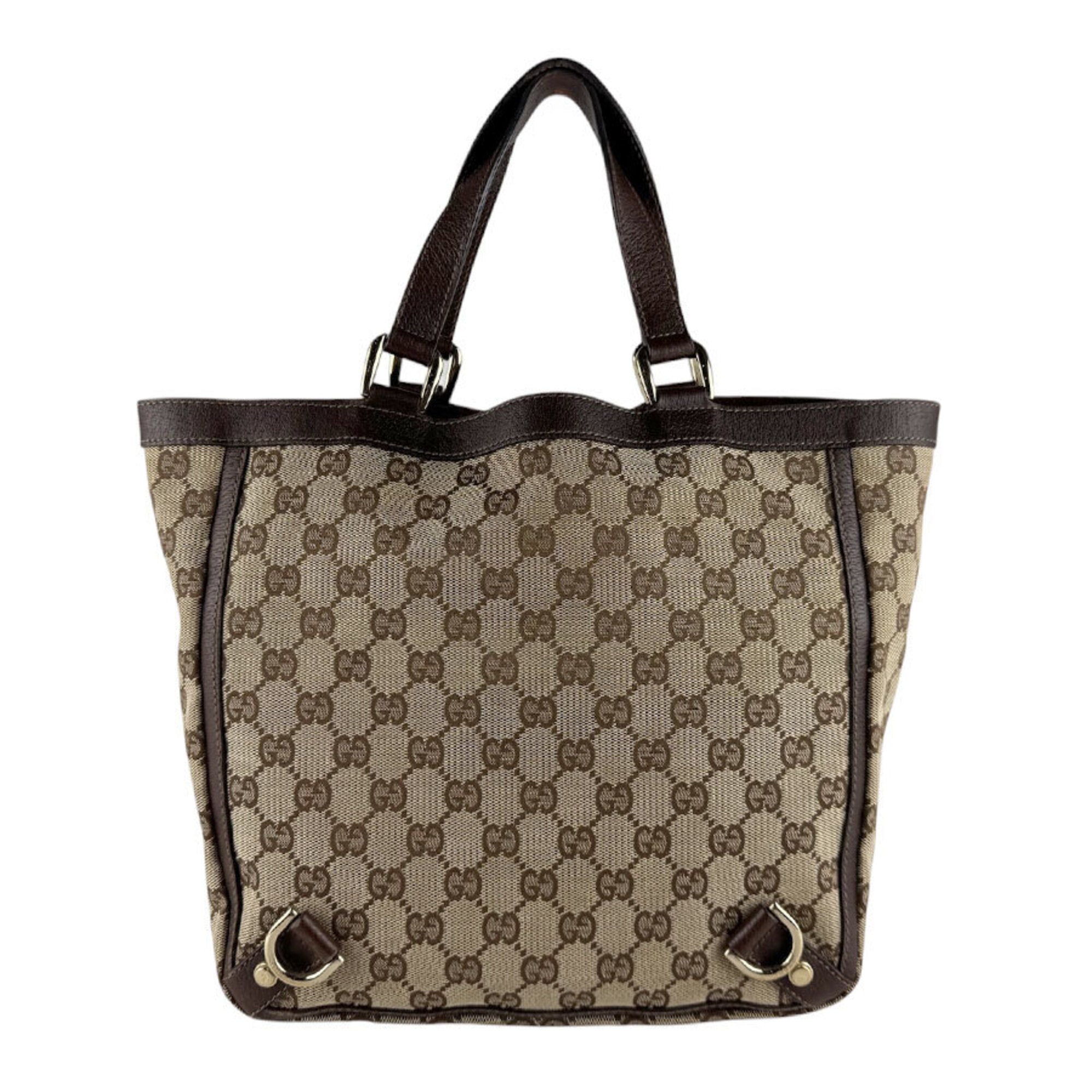 Gucci Brown Brown Gg Gg Canvas Leather Handbag (Pre-Owned)