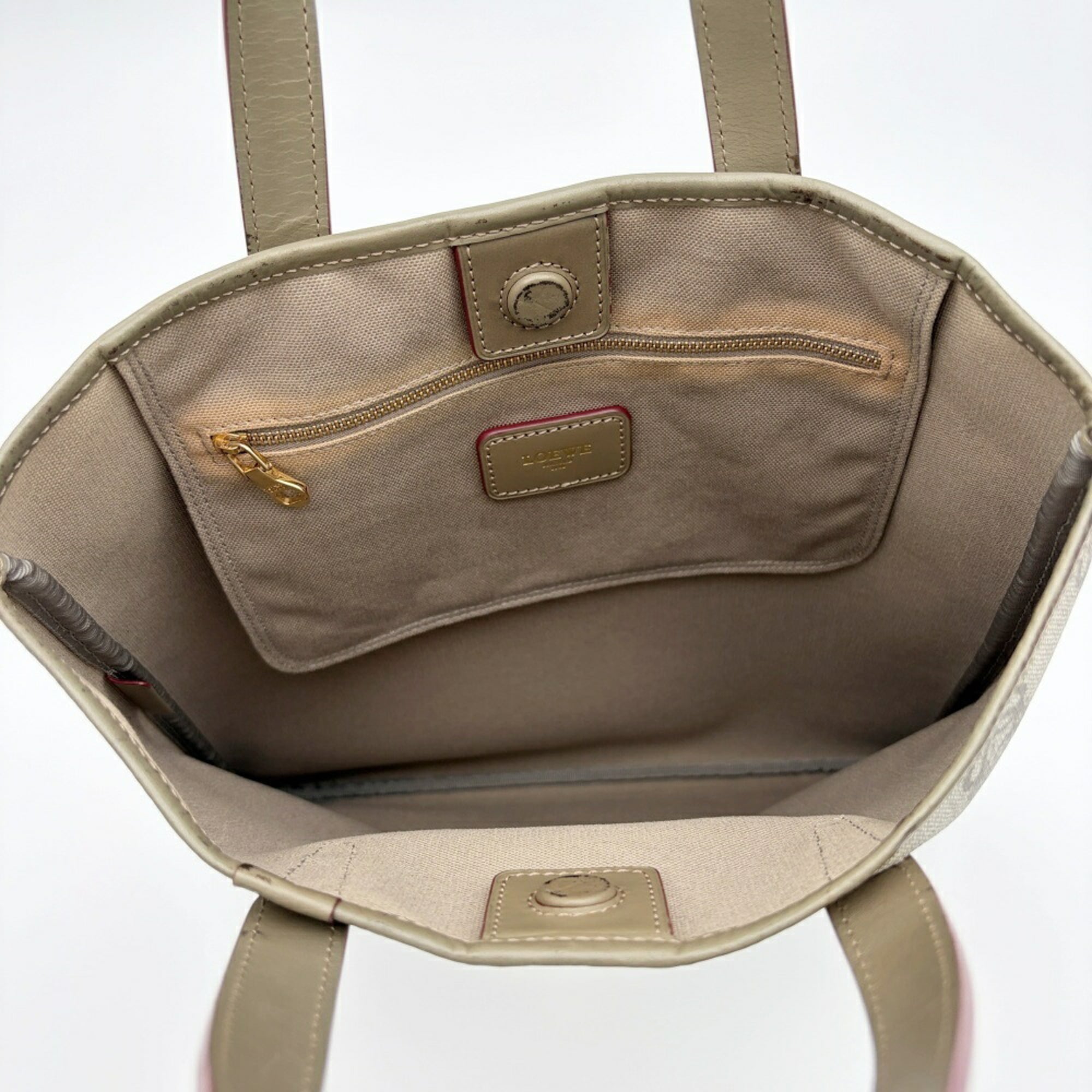 Loewe Gray Khaki Leather Pvc Handbag Tote Bag (Pre-Owned)