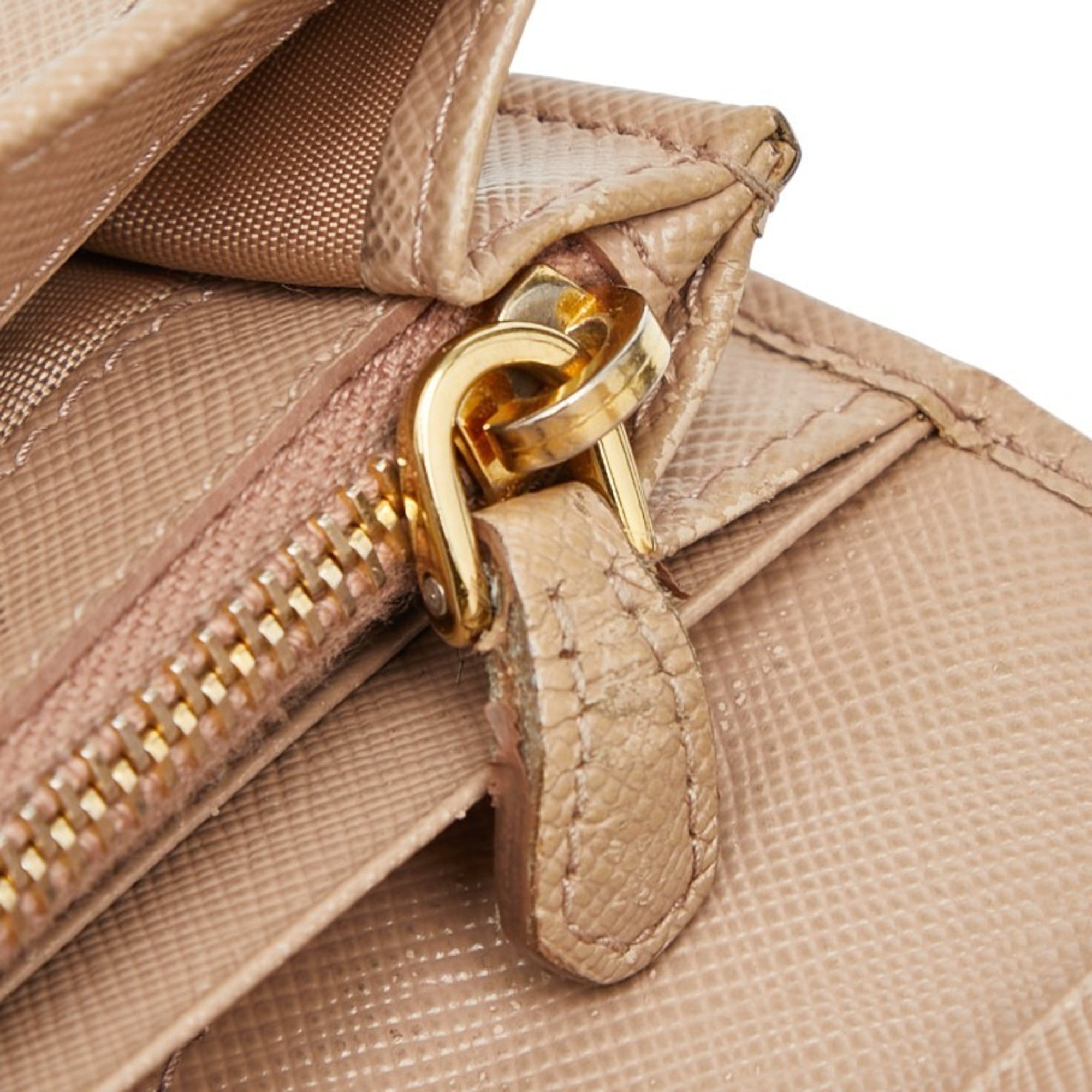 Prada Beige Leather Long Wallet (Tri-Fold) (Pre-Owned)