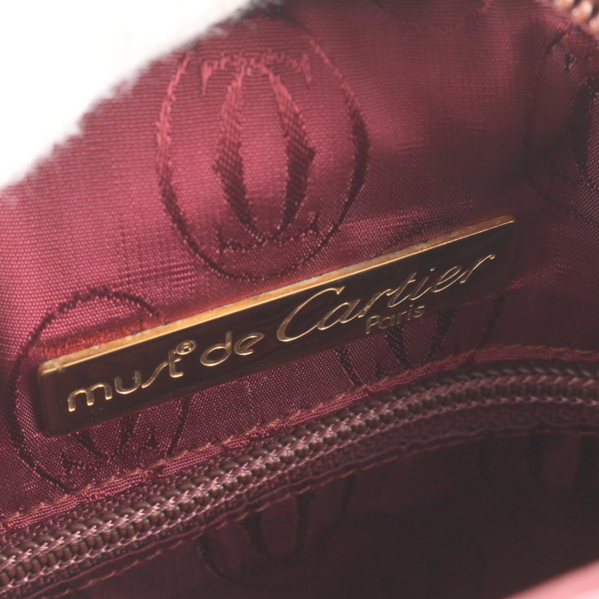 Cartier Beige Wine Red Leather Crossbody Bag Handbag Shoulder Bag Tote Bag (Pre-Owned)
