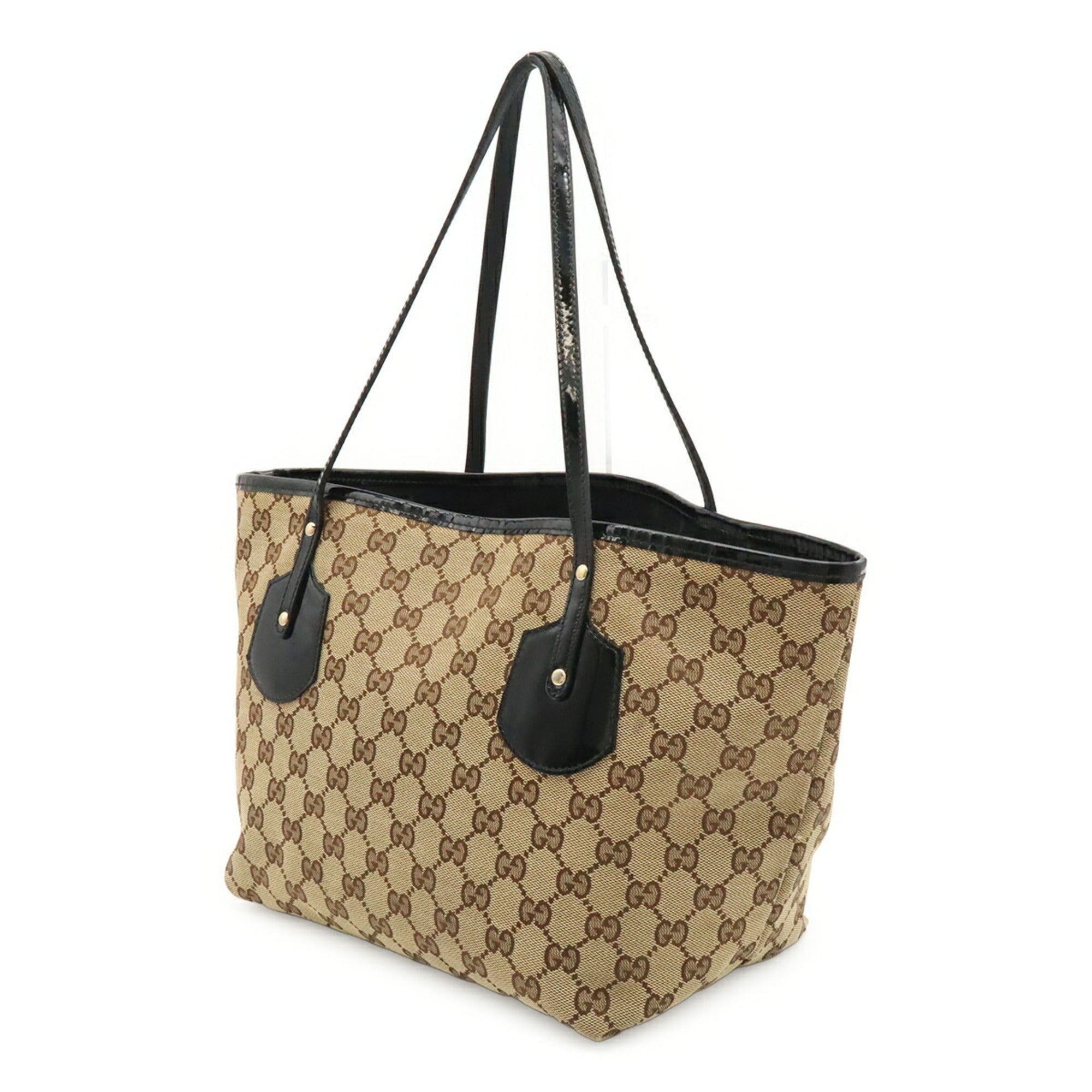 Gucci Gg Canvas Beige Black Khaki Gg Canvas Leather Shoulder Bag Tote Bag (Pre-Owned)