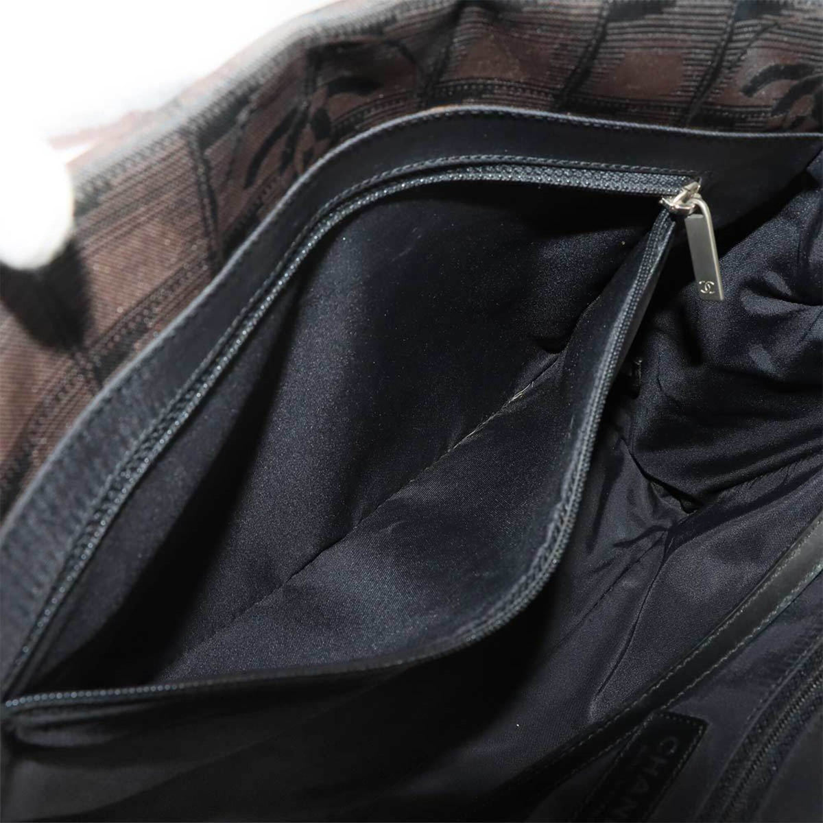 Chanel New Travel Line Black Dark Brown Nylon Jacquard Leather Handbag Tote Bag Weekend Bag (Pre-Owned)