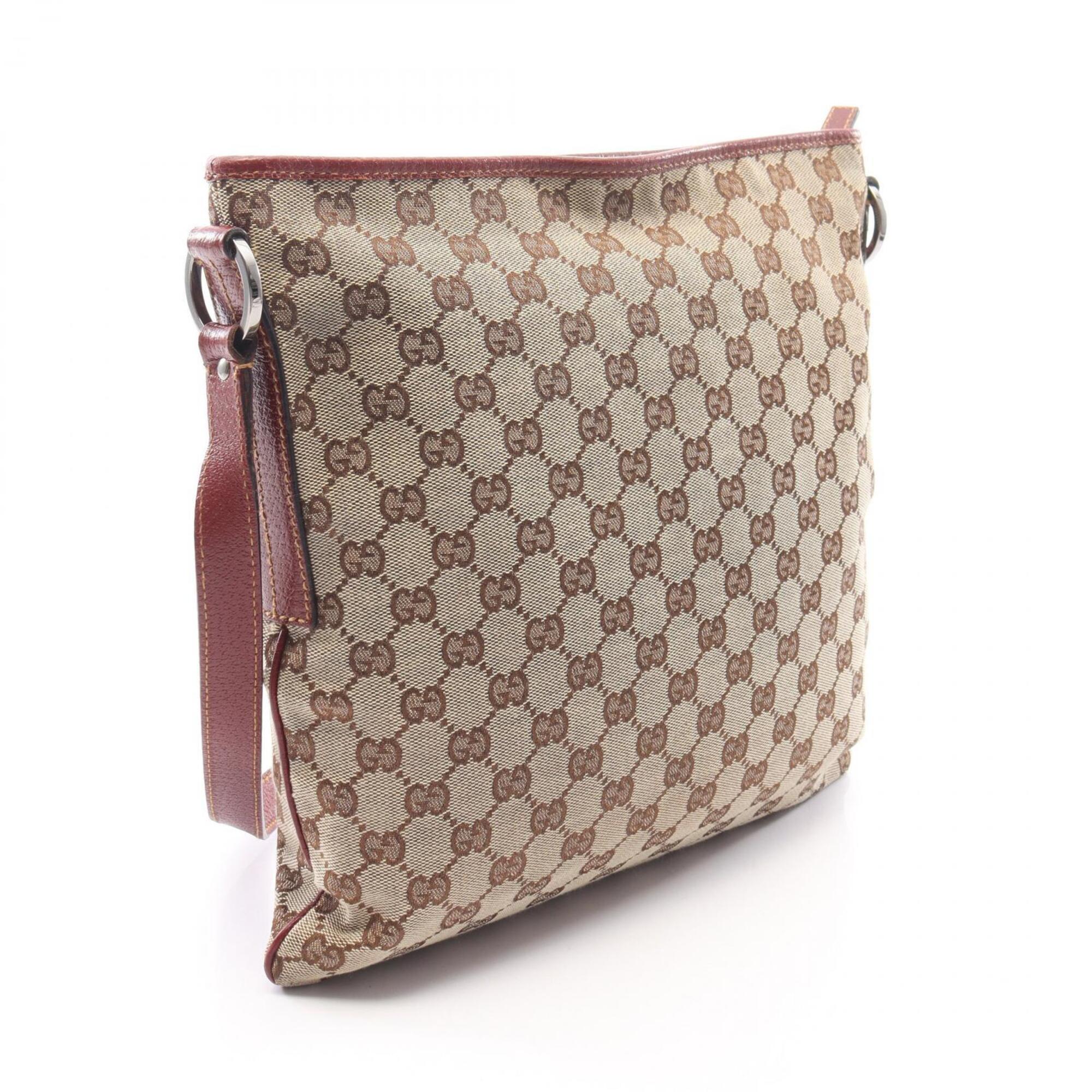 Gucci Beige Bordeaux Canvas Leather Shoulder Bag (Pre-Owned)