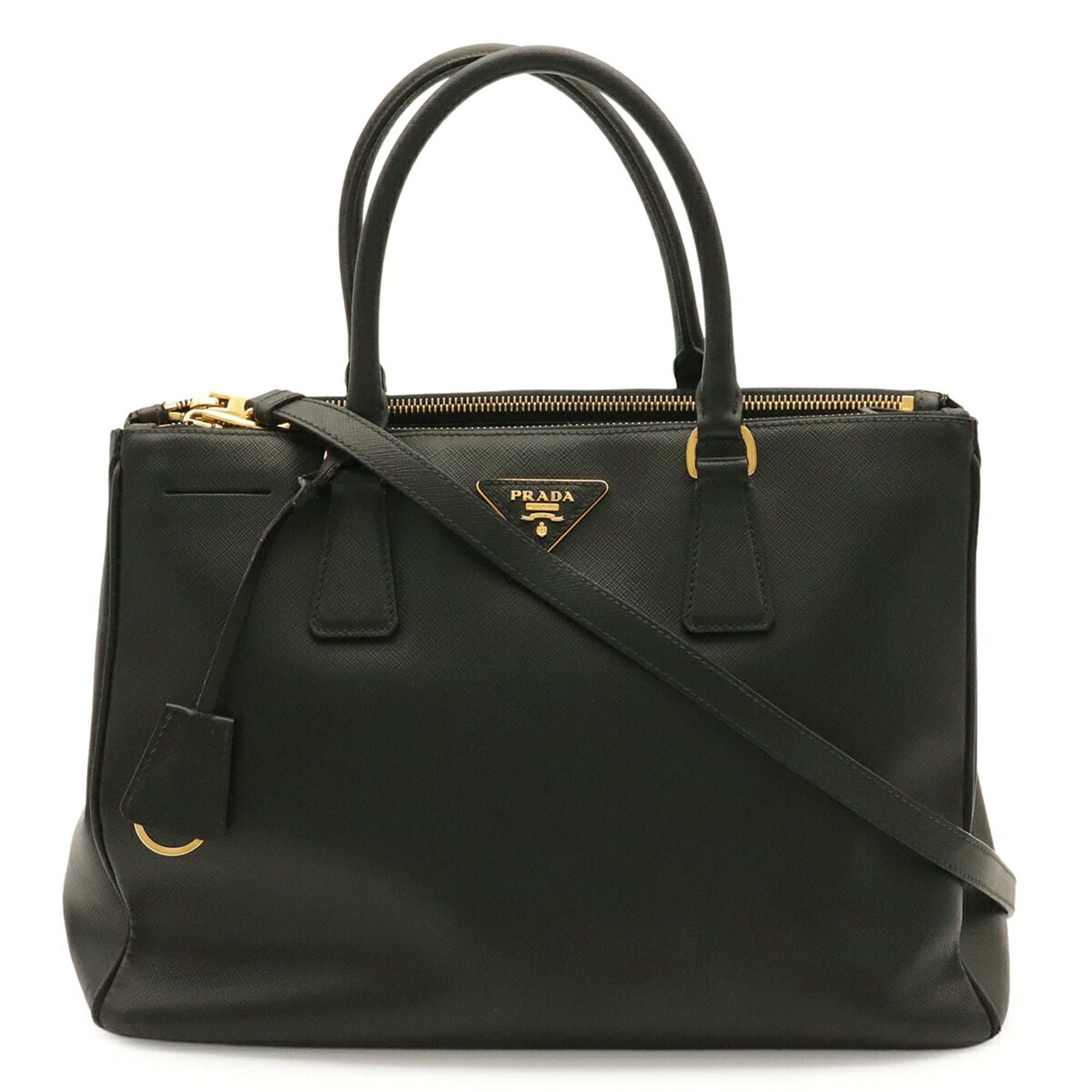 Prada Saffiano Black Nero Leather Handbag Shoulder Bag (Pre-Owned)