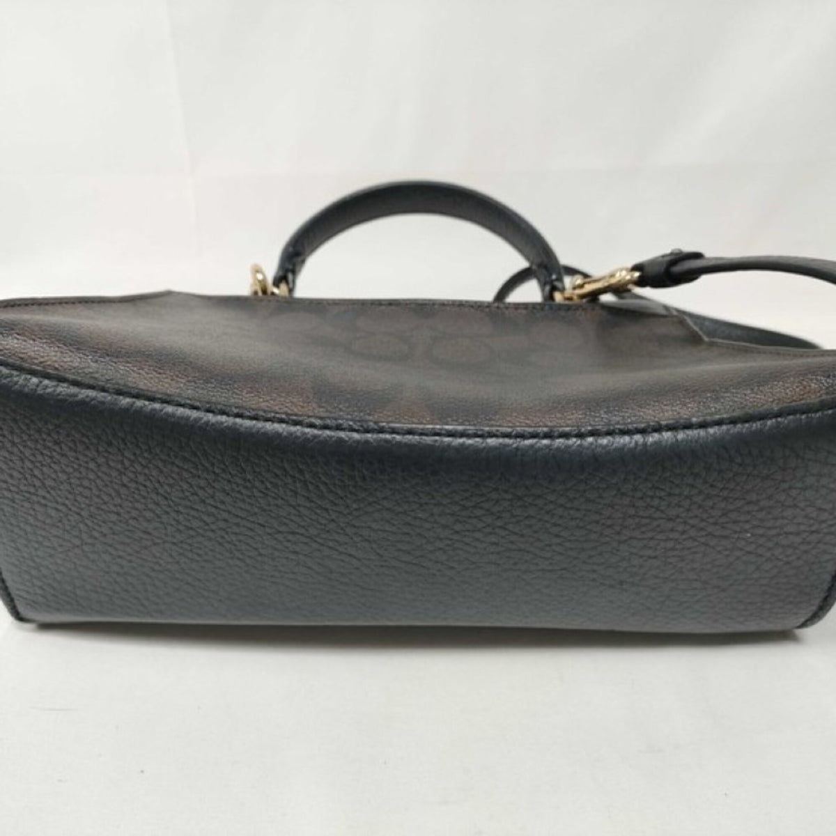 Coach Signature Black Brown Signature Line Handbag Shoulder Bag (Pre-Owned)