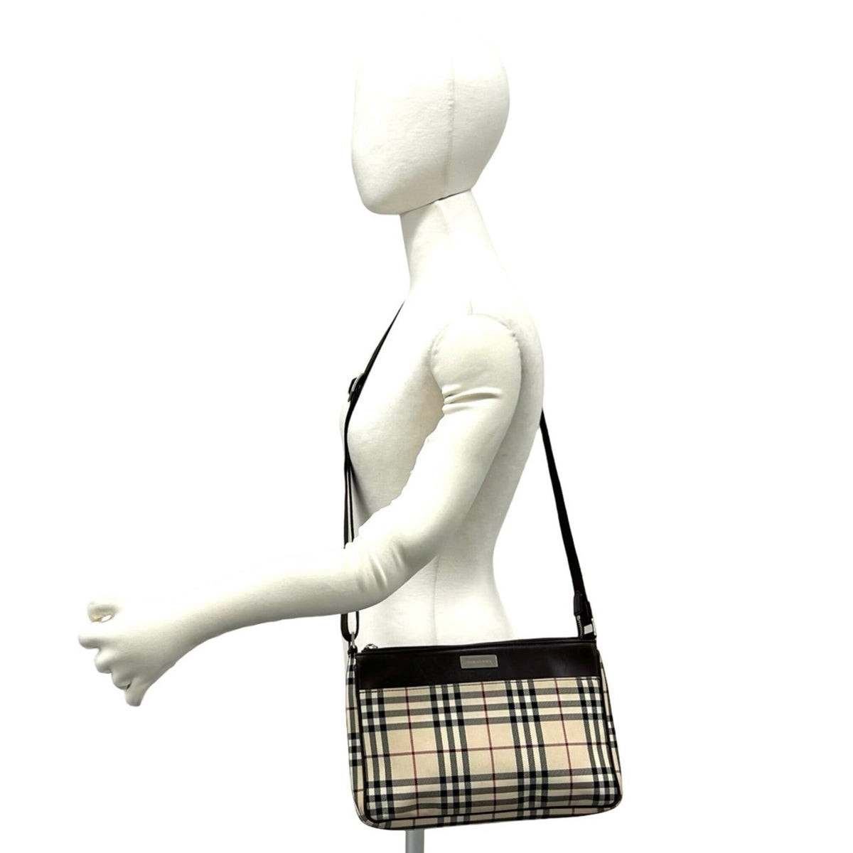 Burberry Beige Brown Canvas Leather Shoulder Bag (Pre-Owned)