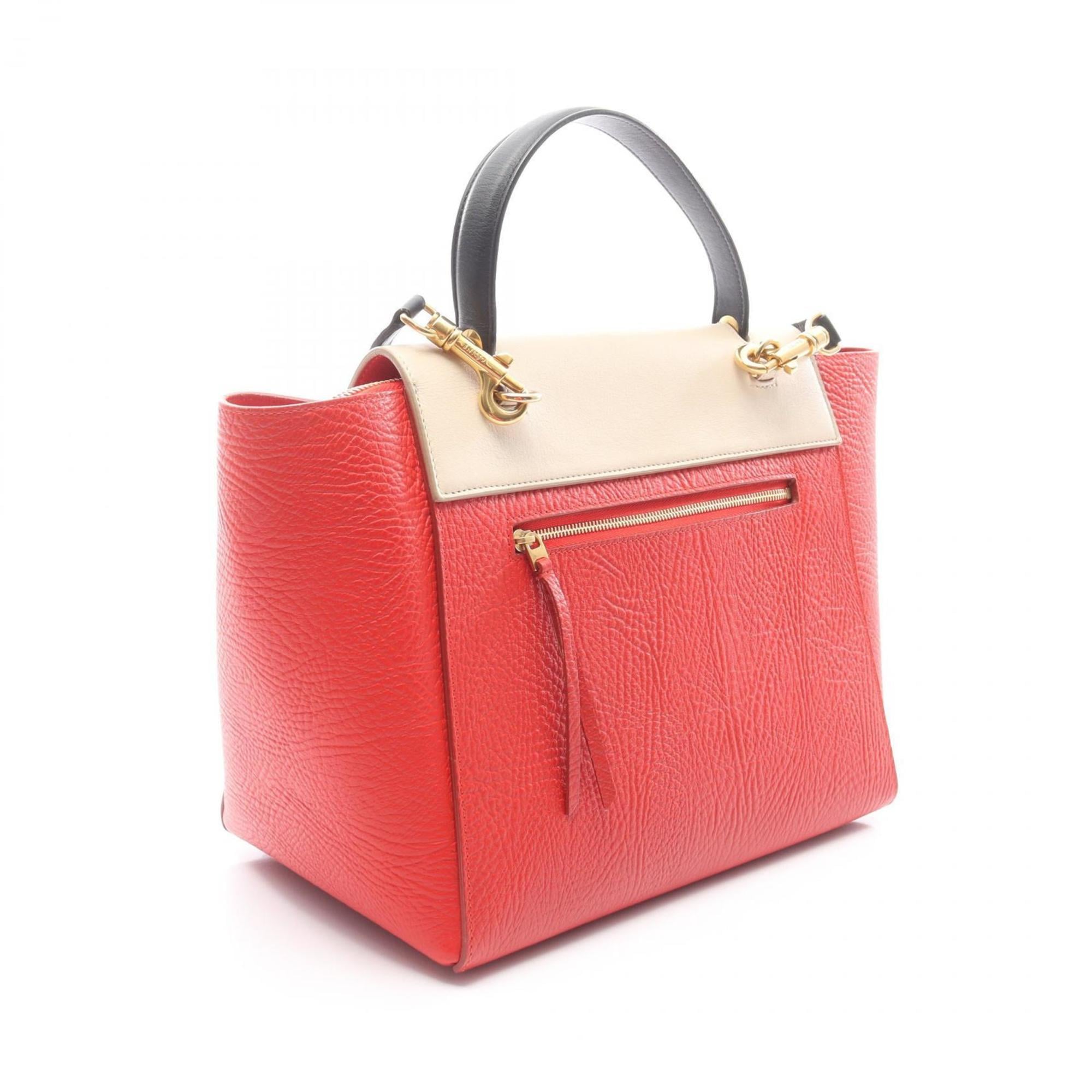 Celine Beige Black Red Color Leather Fanny Pack Handbag (Pre-Owned)