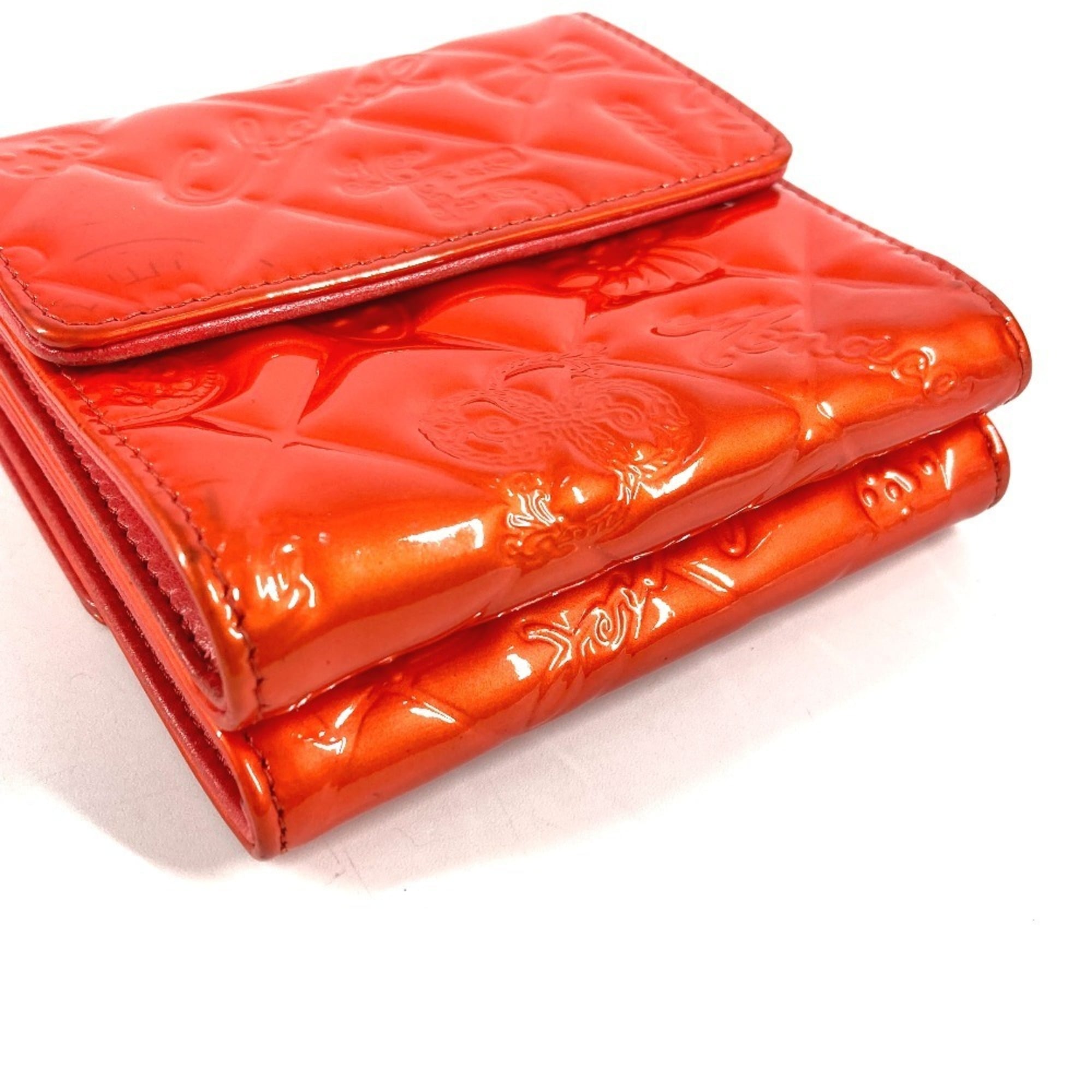 Chanel Orange Red Color Patent Leather Wallet (Tri-Fold) (Pre-Owned)