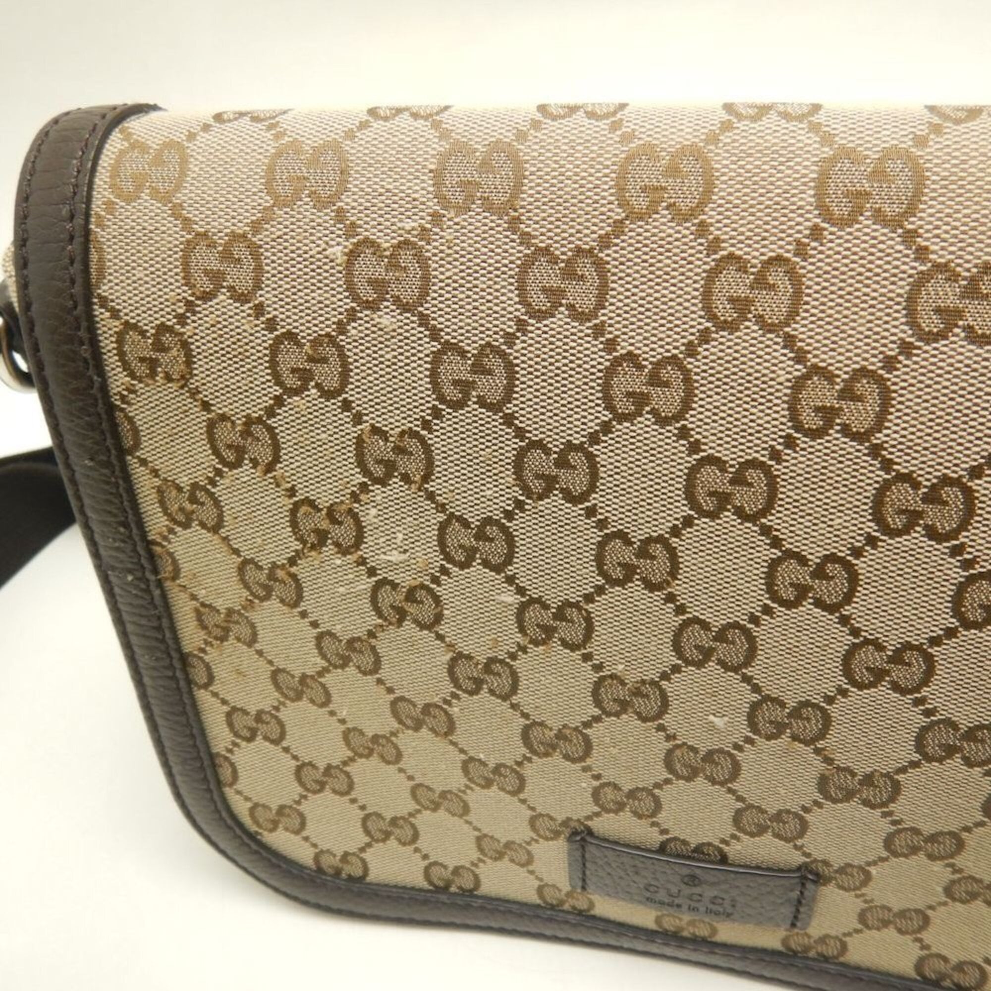 Gucci Gg Canvas Beige Gg Canvas Leather Shoulder Bag (Pre-Owned)