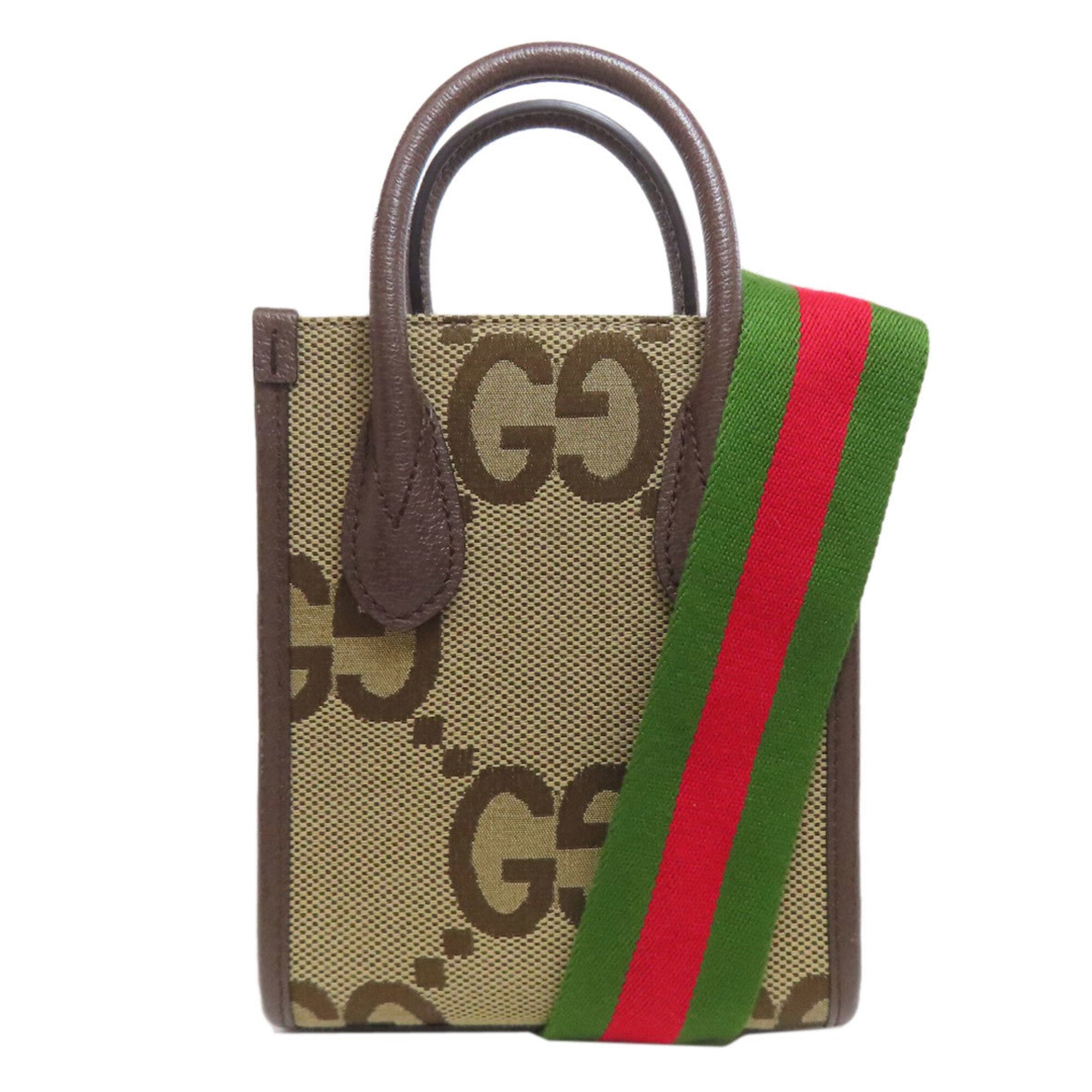 Gucci Brown Canvas Leather Handbag Tote Bag (Pre-Owned)