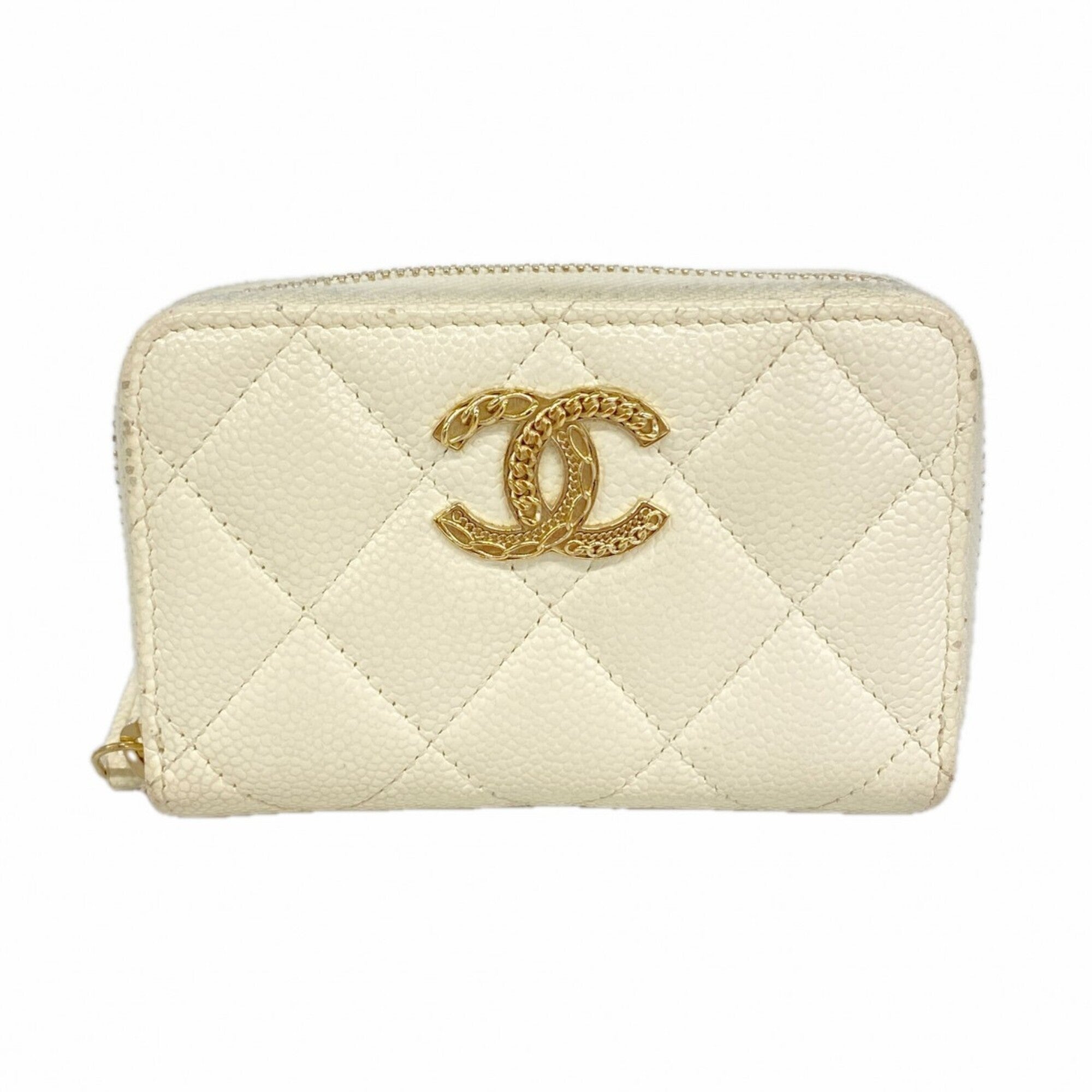 Chanel White Grained Calfskin Coin Purse/Coin Case (Pre-Owned)