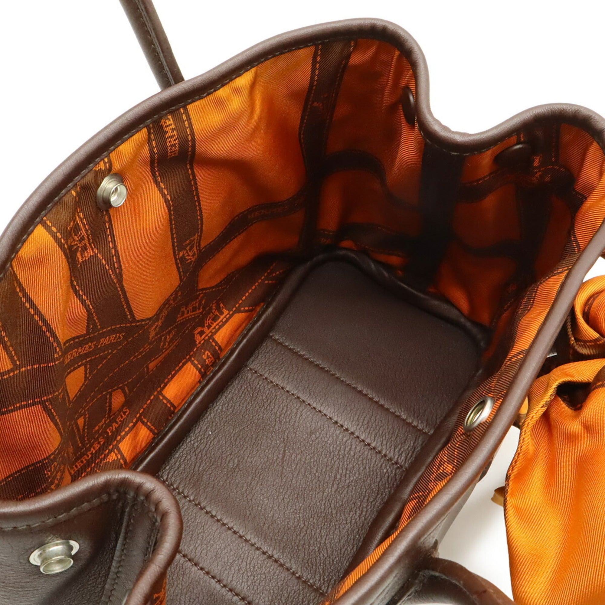 Hermes Garden Brown Havane Orange Swift Leather Silk Handbag (Pre-Owned)