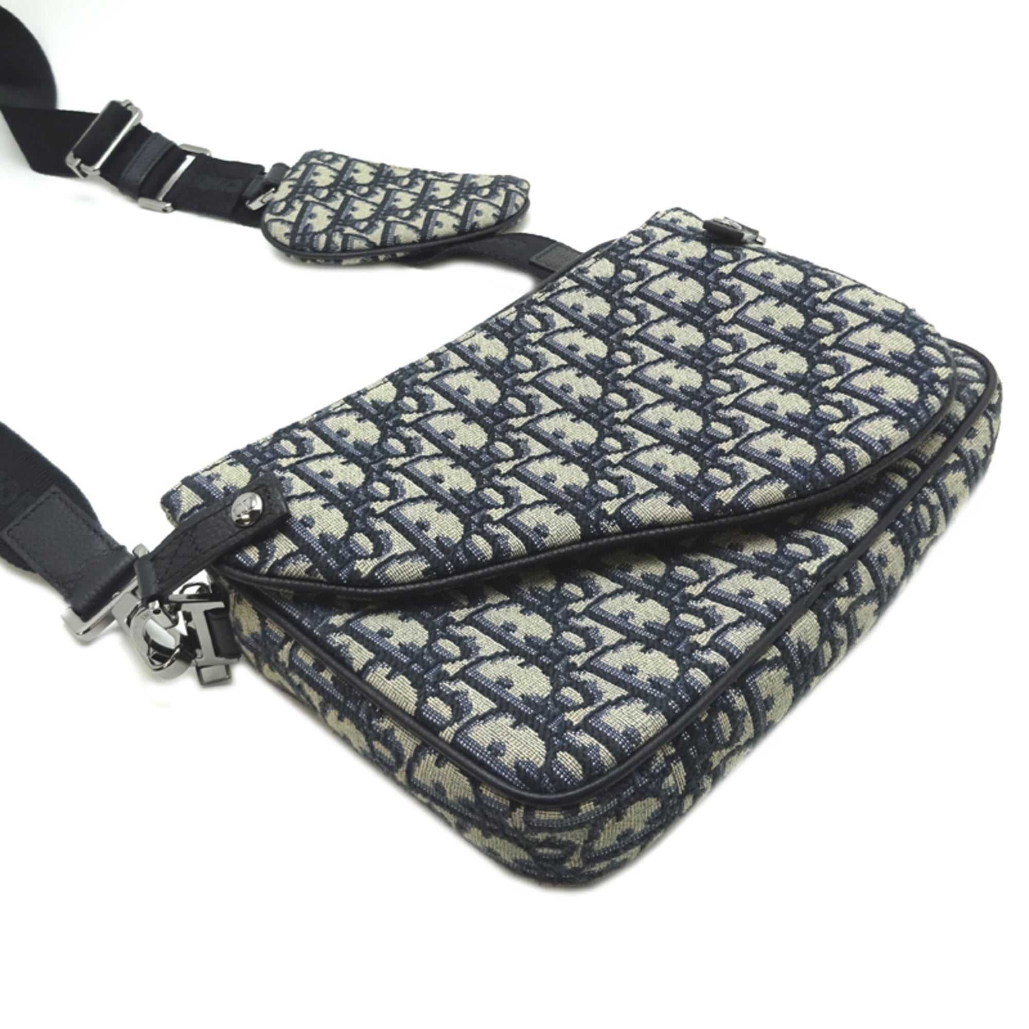 Christian Dior Navy Jacquard Pouch Shoulder Bag (Pre-Owned)