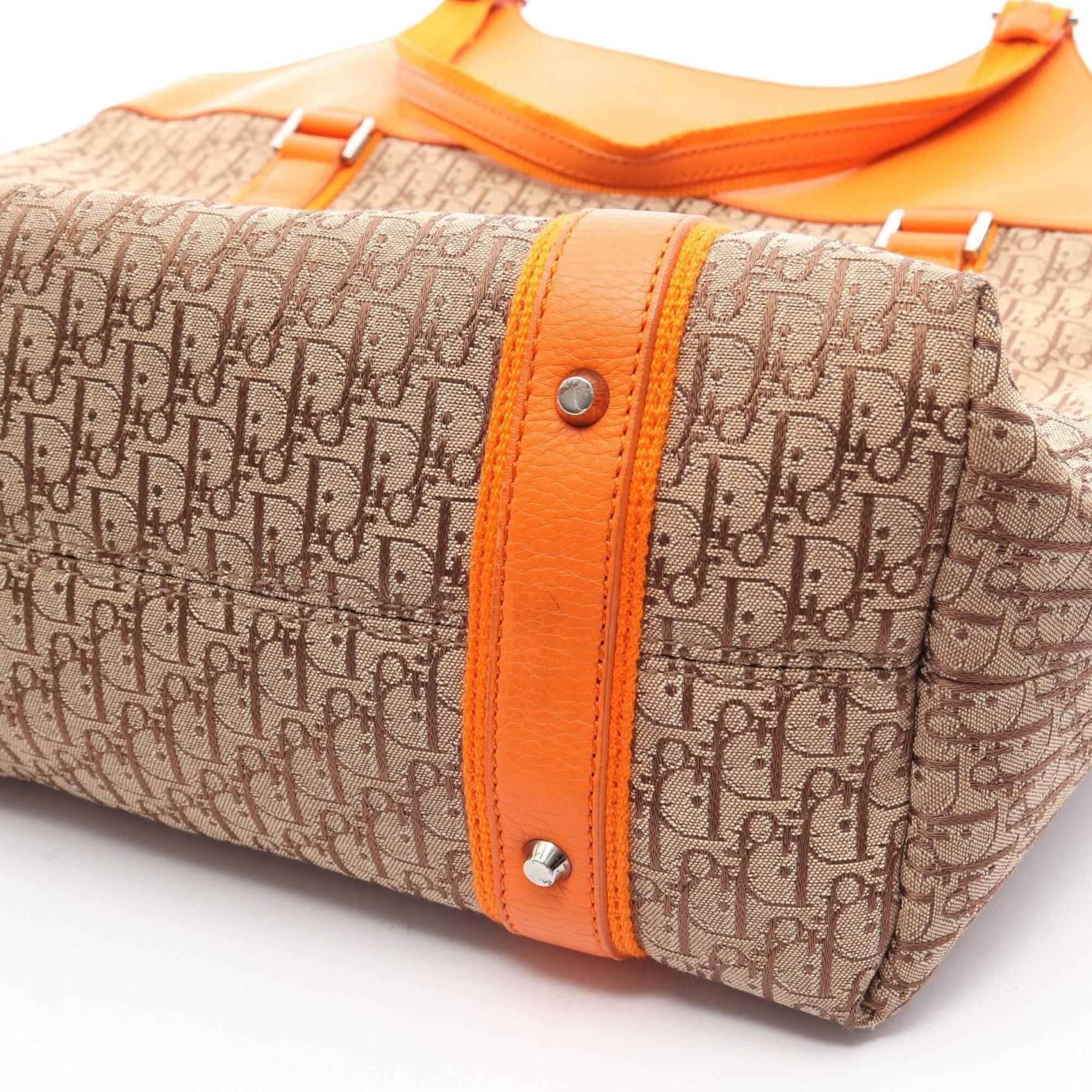 Christian Dior Beige Orange Coated Canvas Leather Handbag Tote Bag (Pre-Owned)