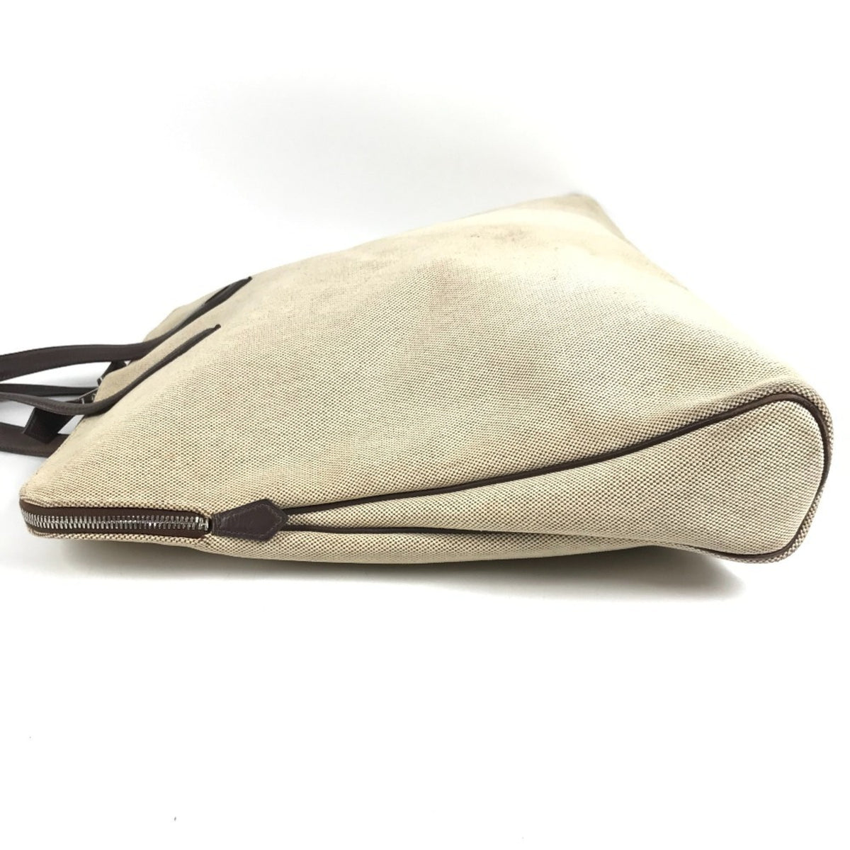 Hermes Beige Brown Leather Canvas Handbag Tote Bag (Pre-Owned)