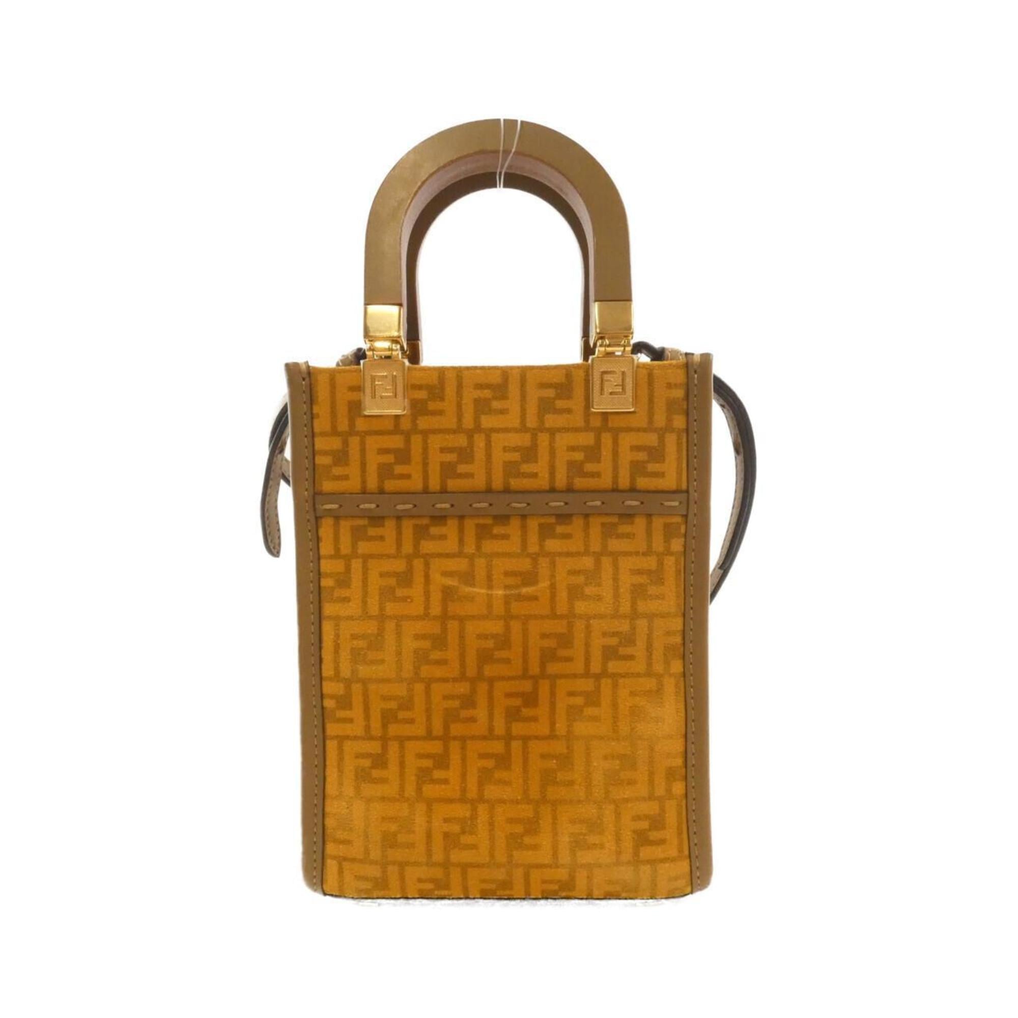 Fendi Brown Orange Suede Leather Handbag (Pre-Owned)