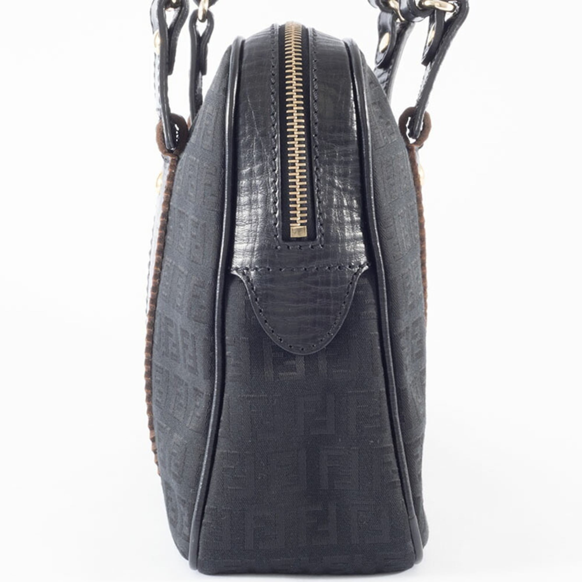 Fendi Zucca Black Canvas Leather Handbag (Pre-Owned)