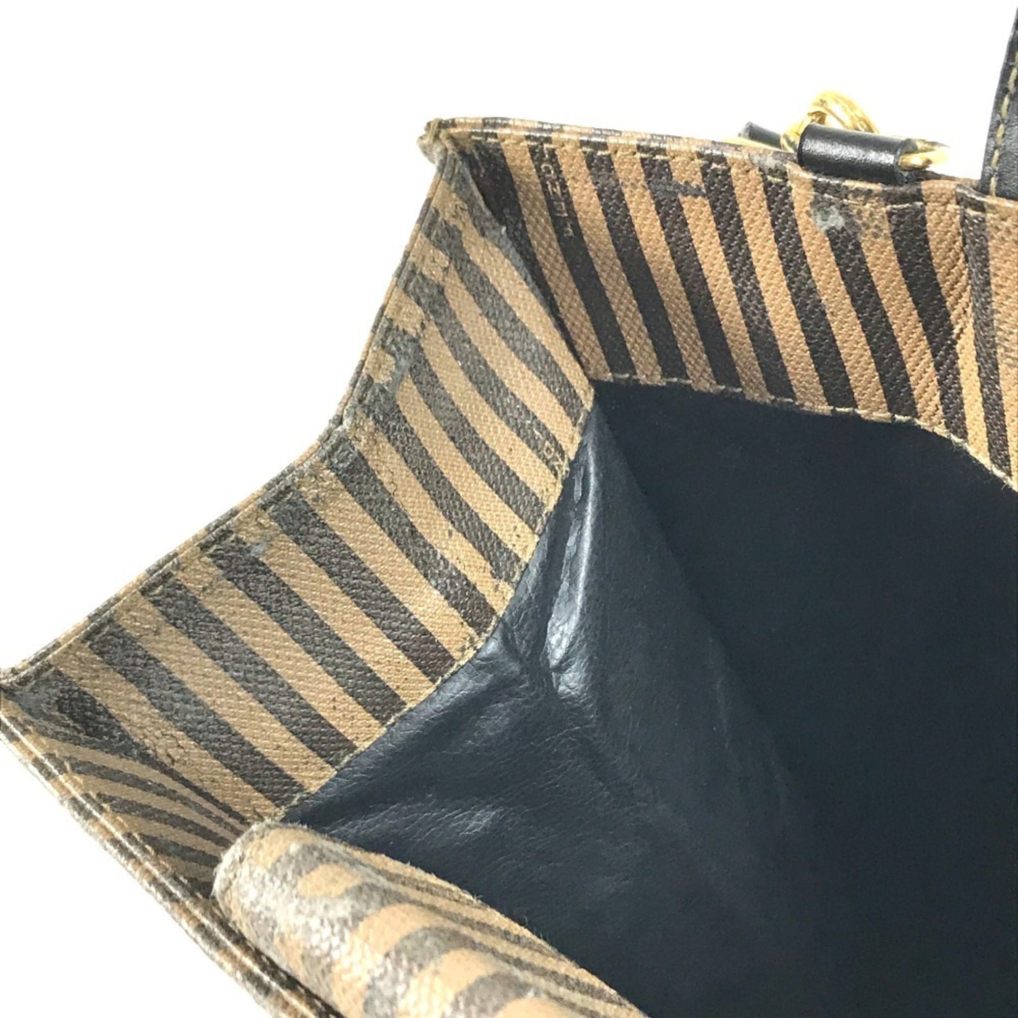 Fendi Black Brown Leather Coated Canvas Handbag Shoulder Bag Tote Bag (Pre-Owned)