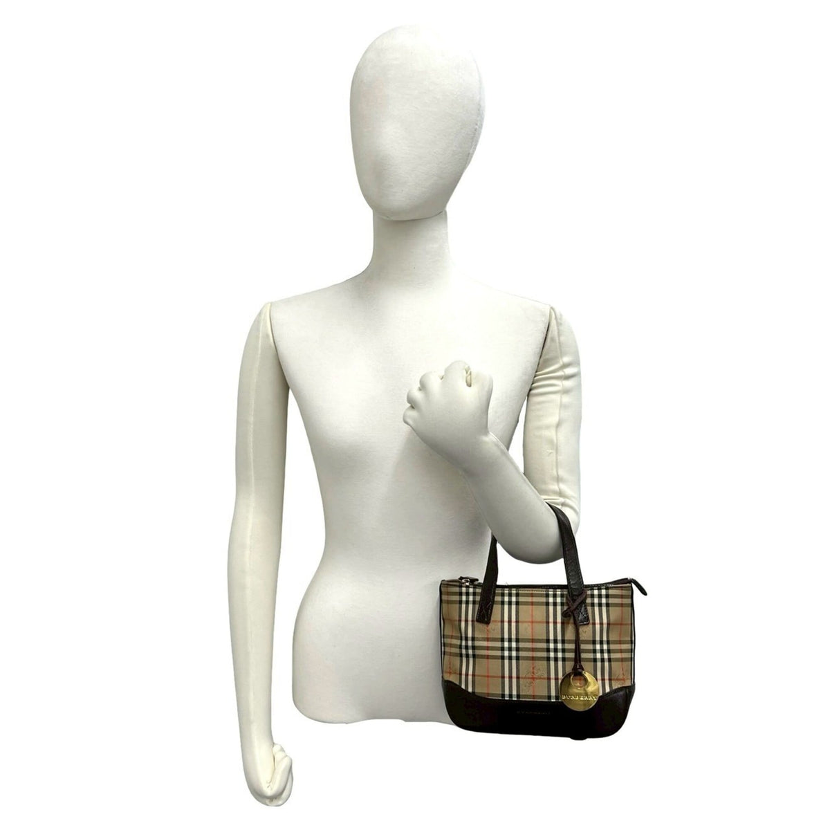 Burberry Beige Brown Canvas Leather Handbag Tote Bag (Pre-Owned)