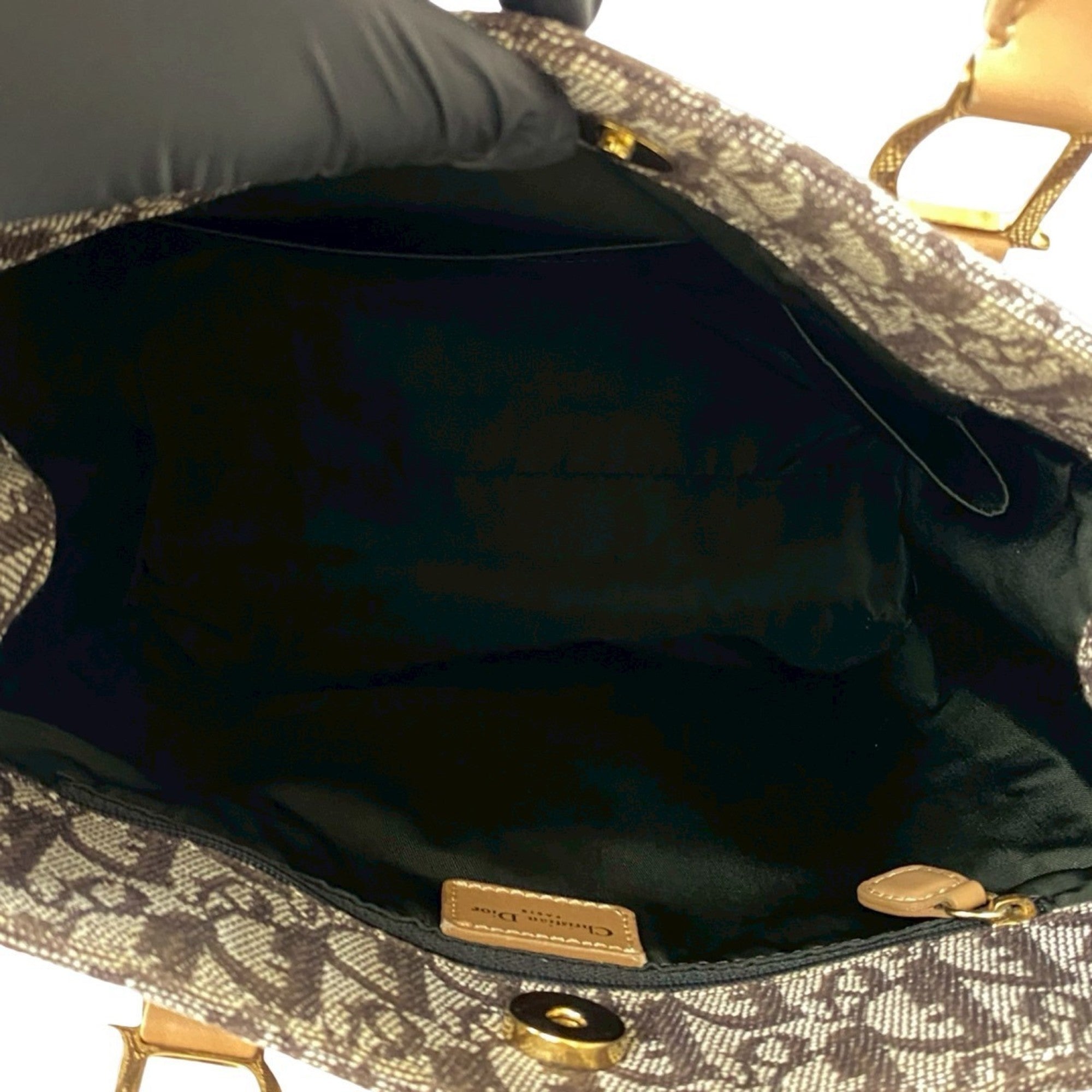 Christian Dior Beige Brown Leather Canvas Handbag (Pre-Owned)