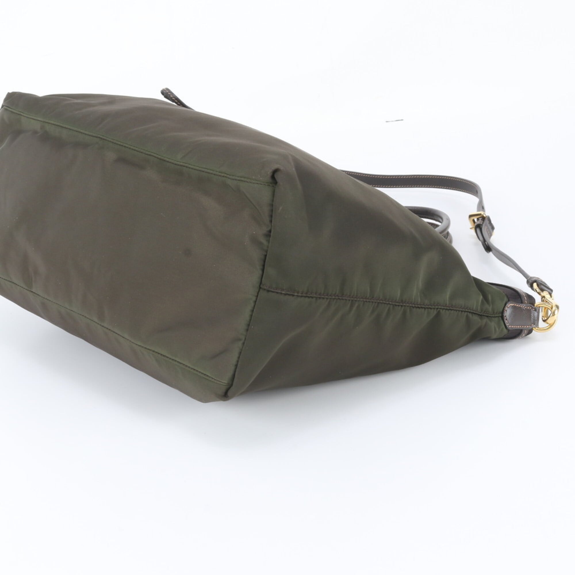 Prada Green Khaki Leather Nylon Crossbody Bag Handbag Shoulder Bag Tote Bag (Pre-Owned)