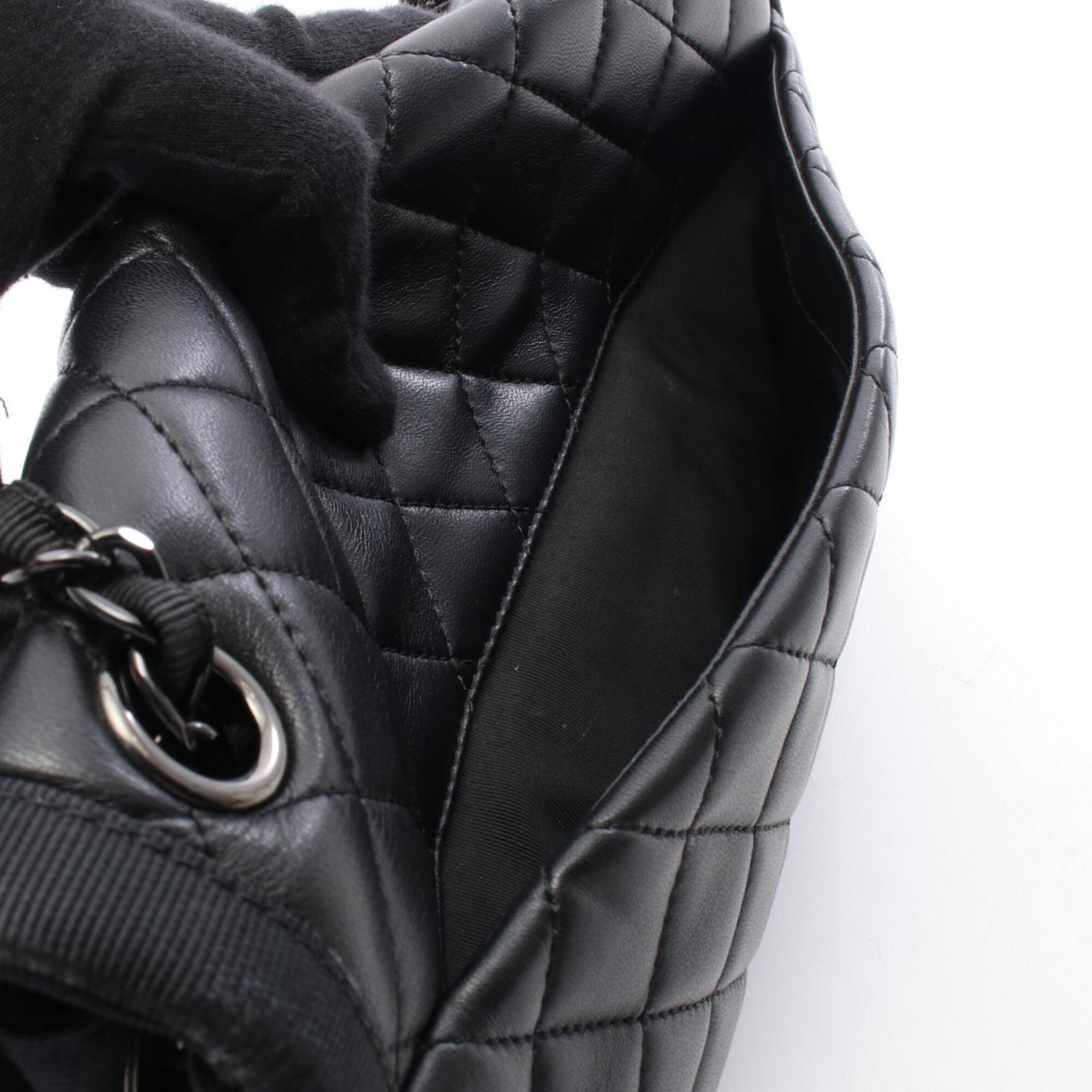 Chanel Black Canvas Leather Handbag Shoulder Bag (Pre-Owned)