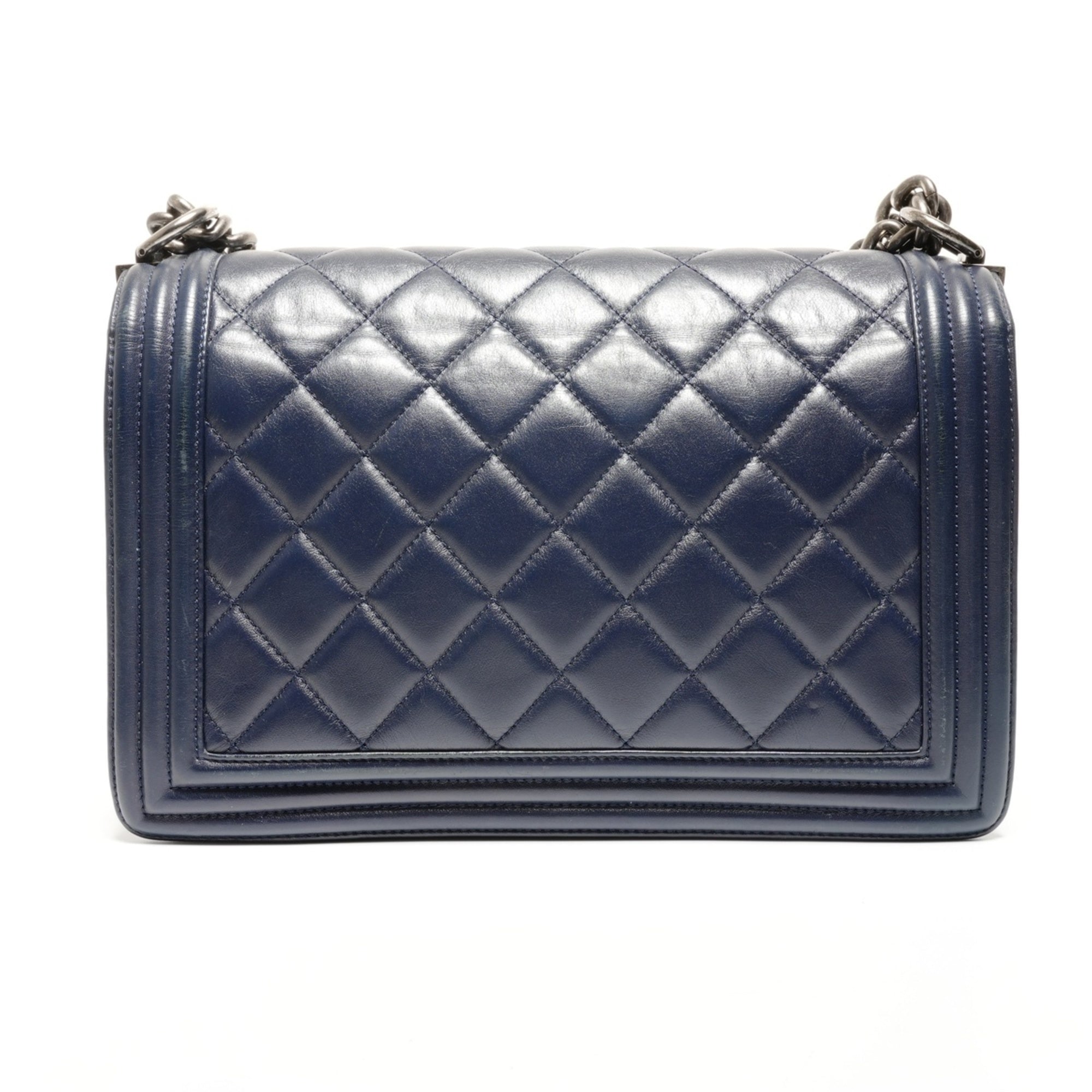 Chanel Boy Chanel Navy Leather Shoulder Bag (Pre-Owned)