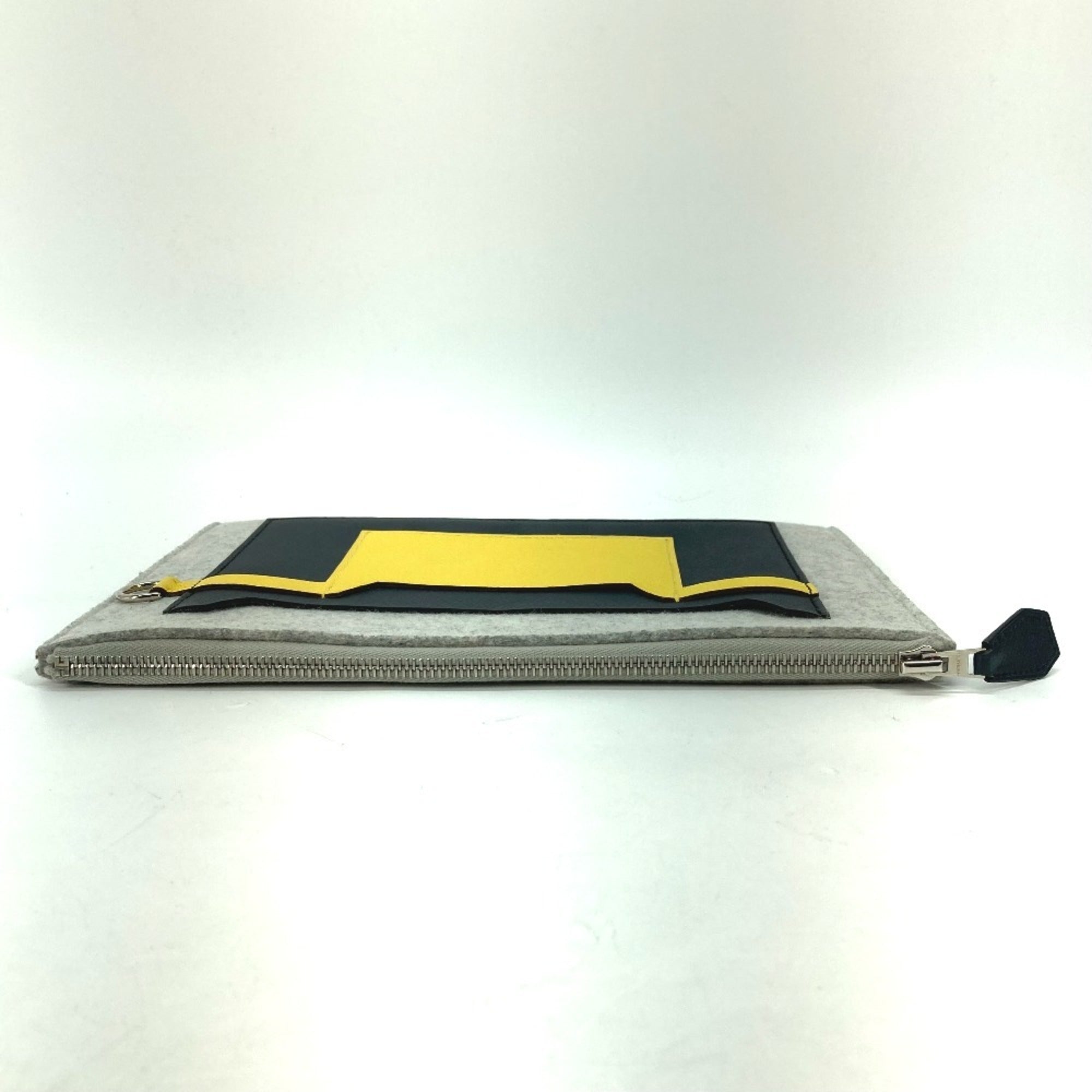 Hermes Gray Yellow Felt Epsom Leather Clutch Bag Pouch (Pre-Owned)