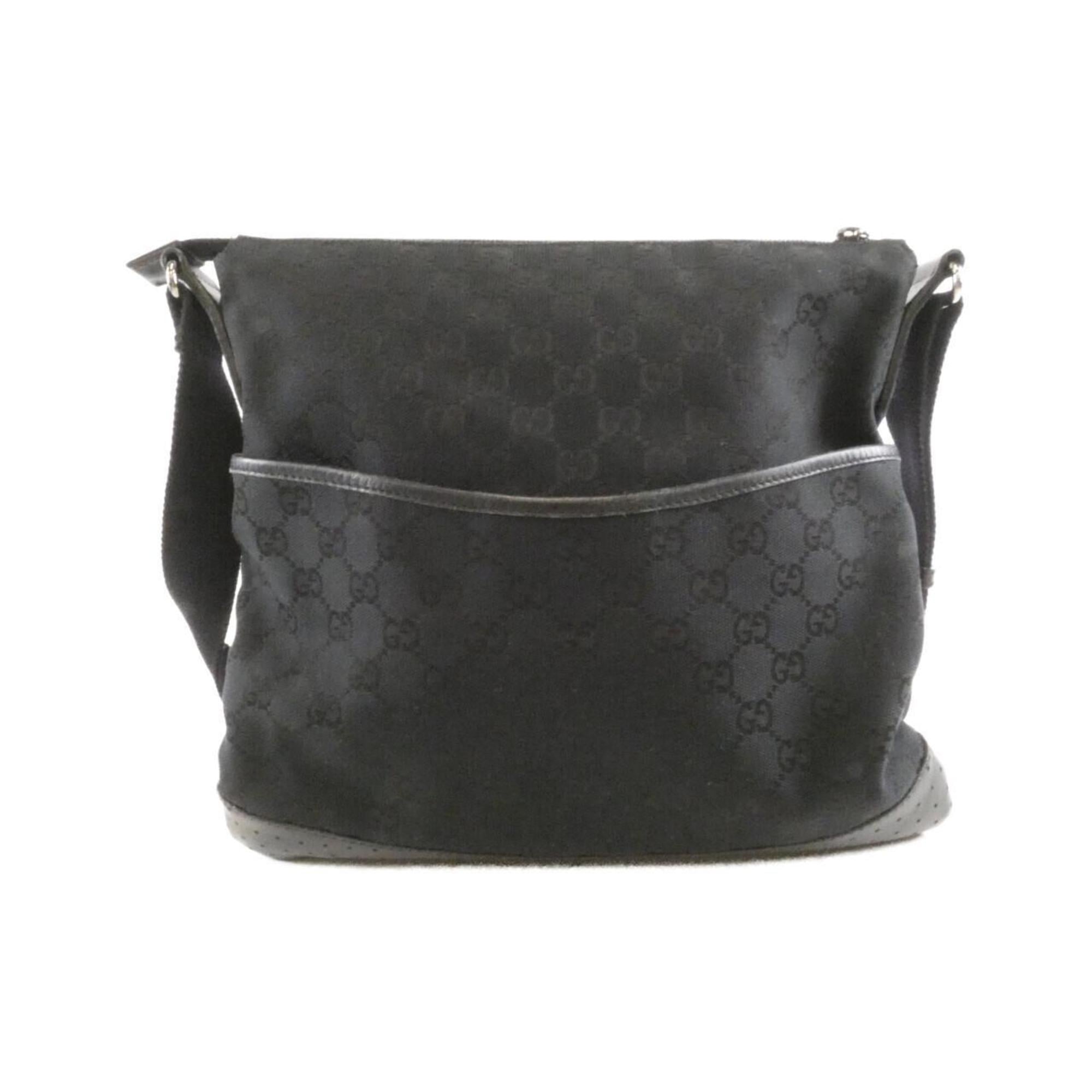 Gucci Gg Canvas Black Gg Canvas Leather Shoulder Bag (Pre-Owned)