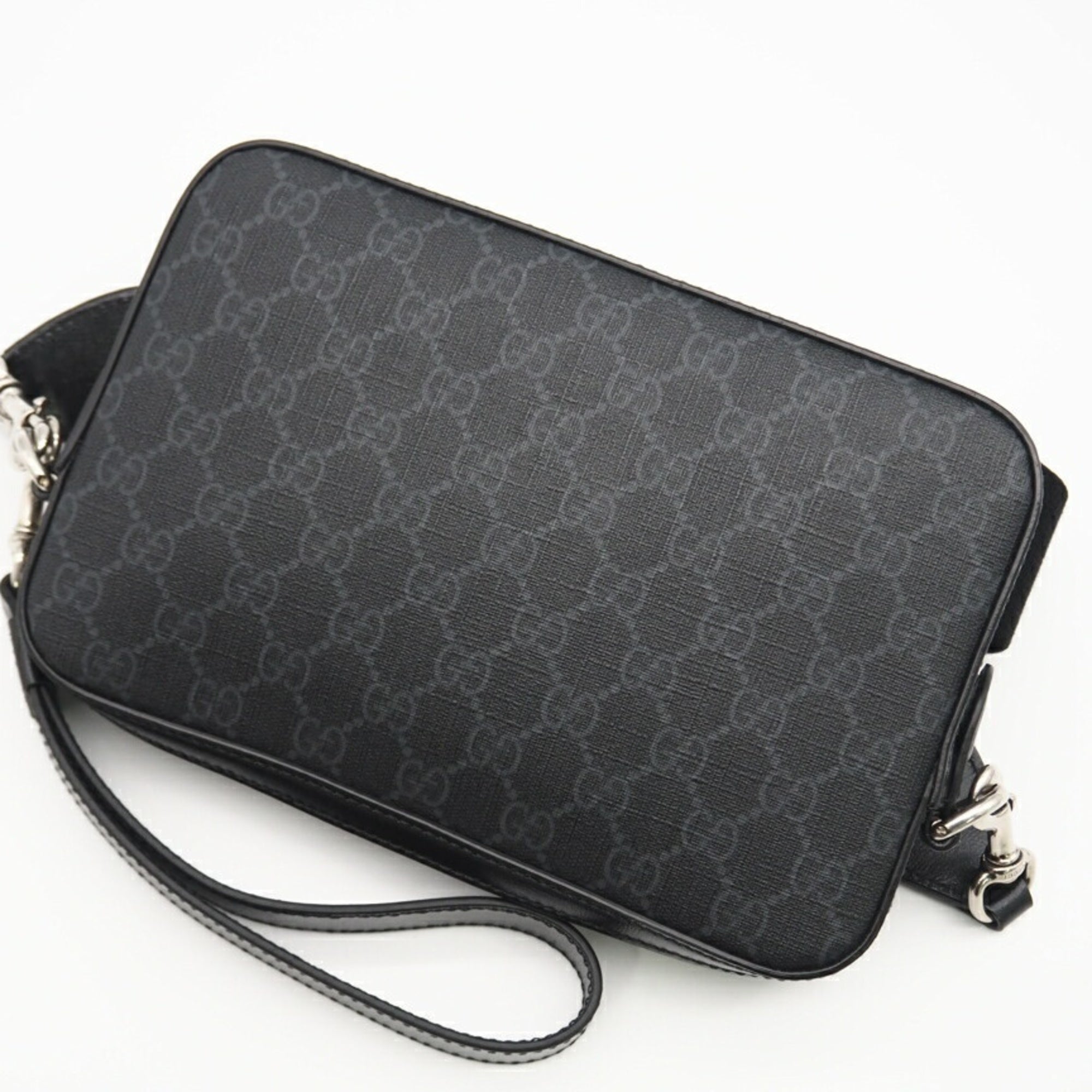 Gucci Black Gray Coated Canvas Shoulder Bag (Pre-Owned)