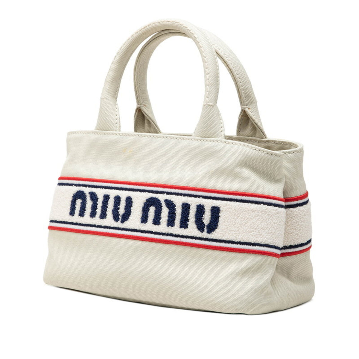 Miu Miu Blue Red Color White Canvas Handbag Shoulder Bag (Pre-Owned)
