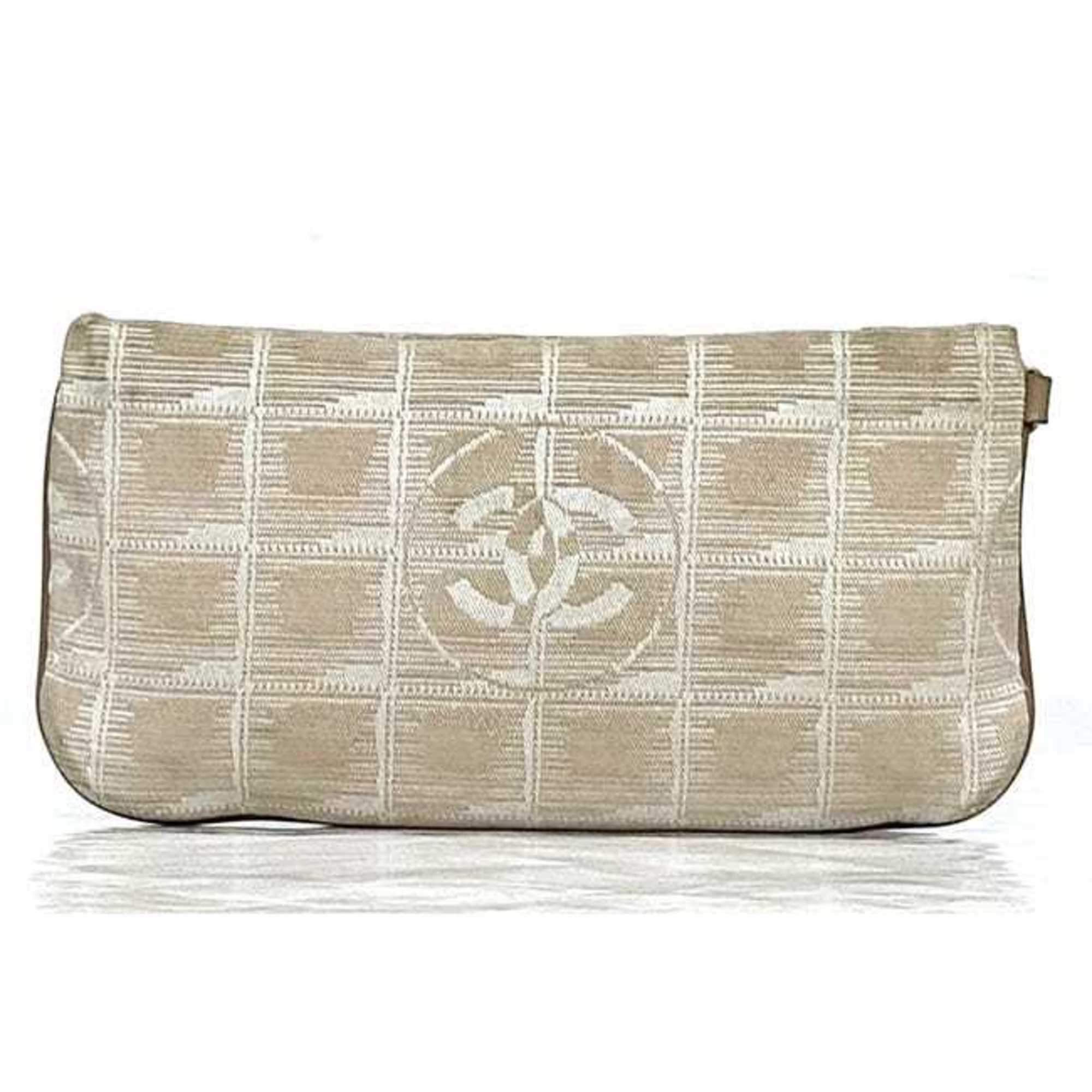 Chanel New Travel Line Beige Nylon Leather Pouch (Pre-Owned)
