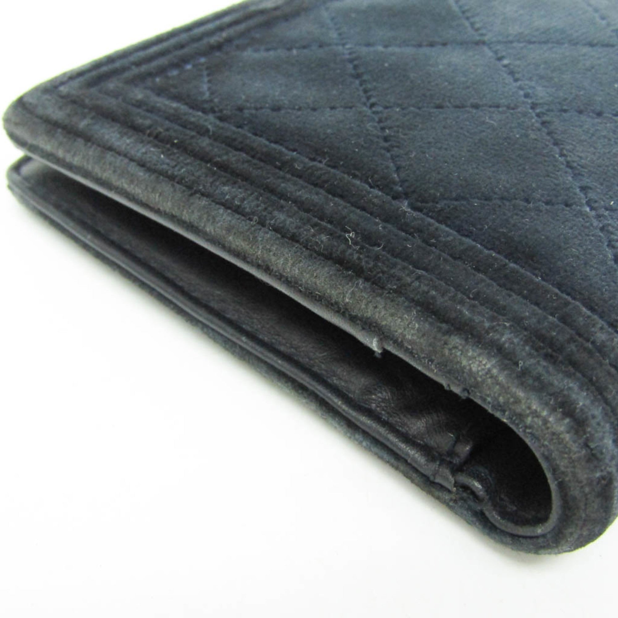 Chanel Boy Chanel Dark Navy Leather Long Wallet (Bi-Fold) (Pre-Owned)