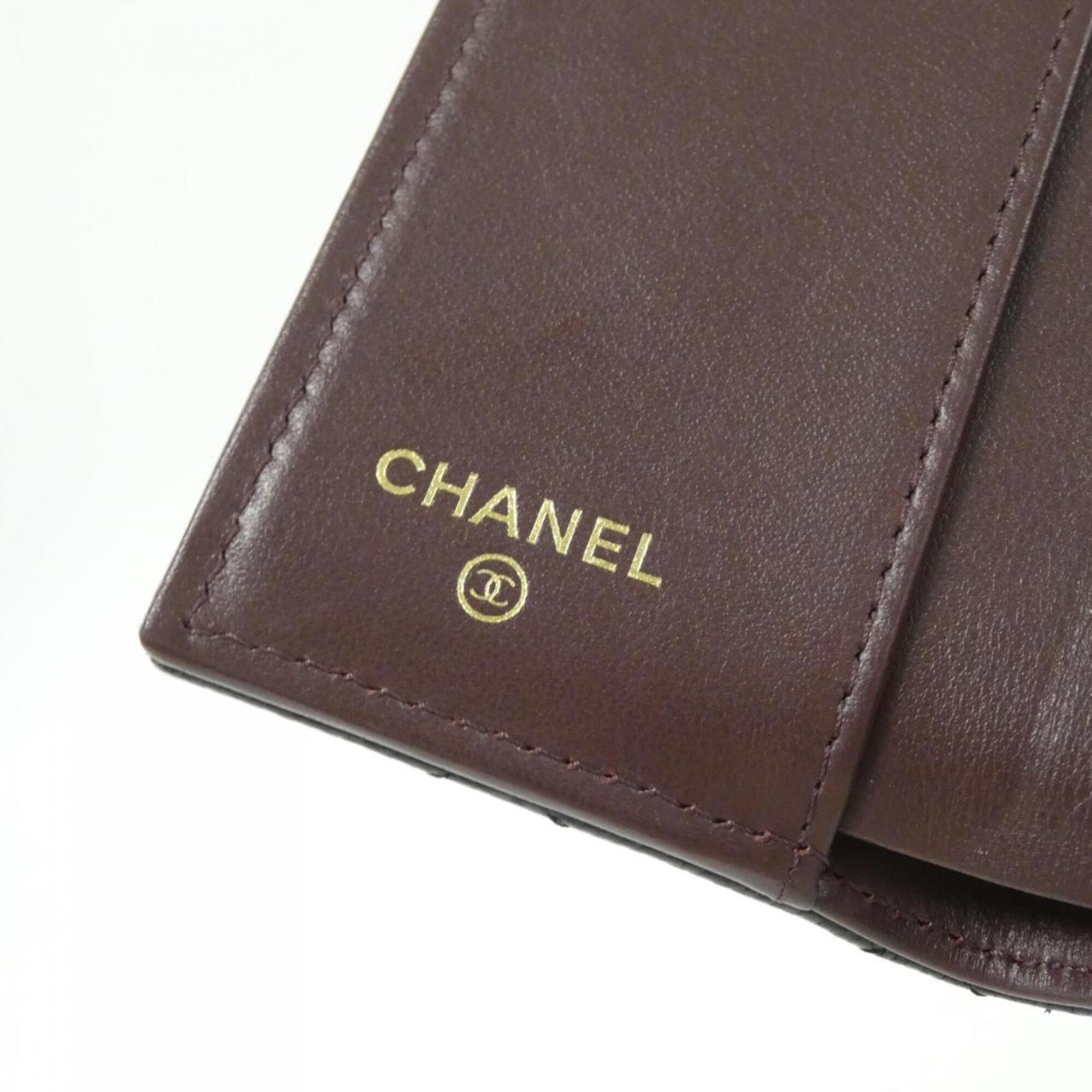 Chanel Black Bordeaux Grained Calfskin Wallet (Tri-Fold) (Pre-Owned)