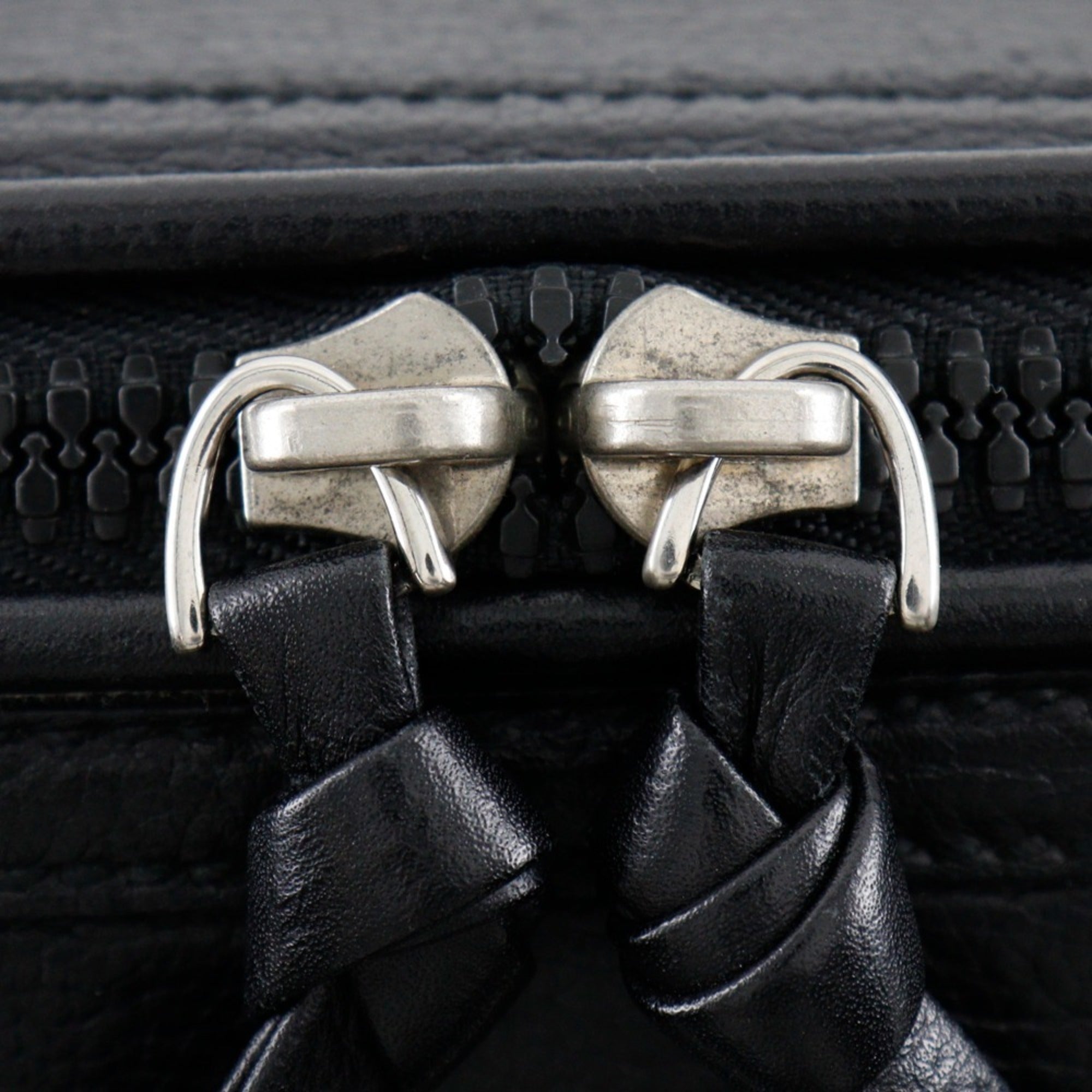 Bottega Veneta Black Gray Canvas Leather Tote Bag (Pre-Owned)