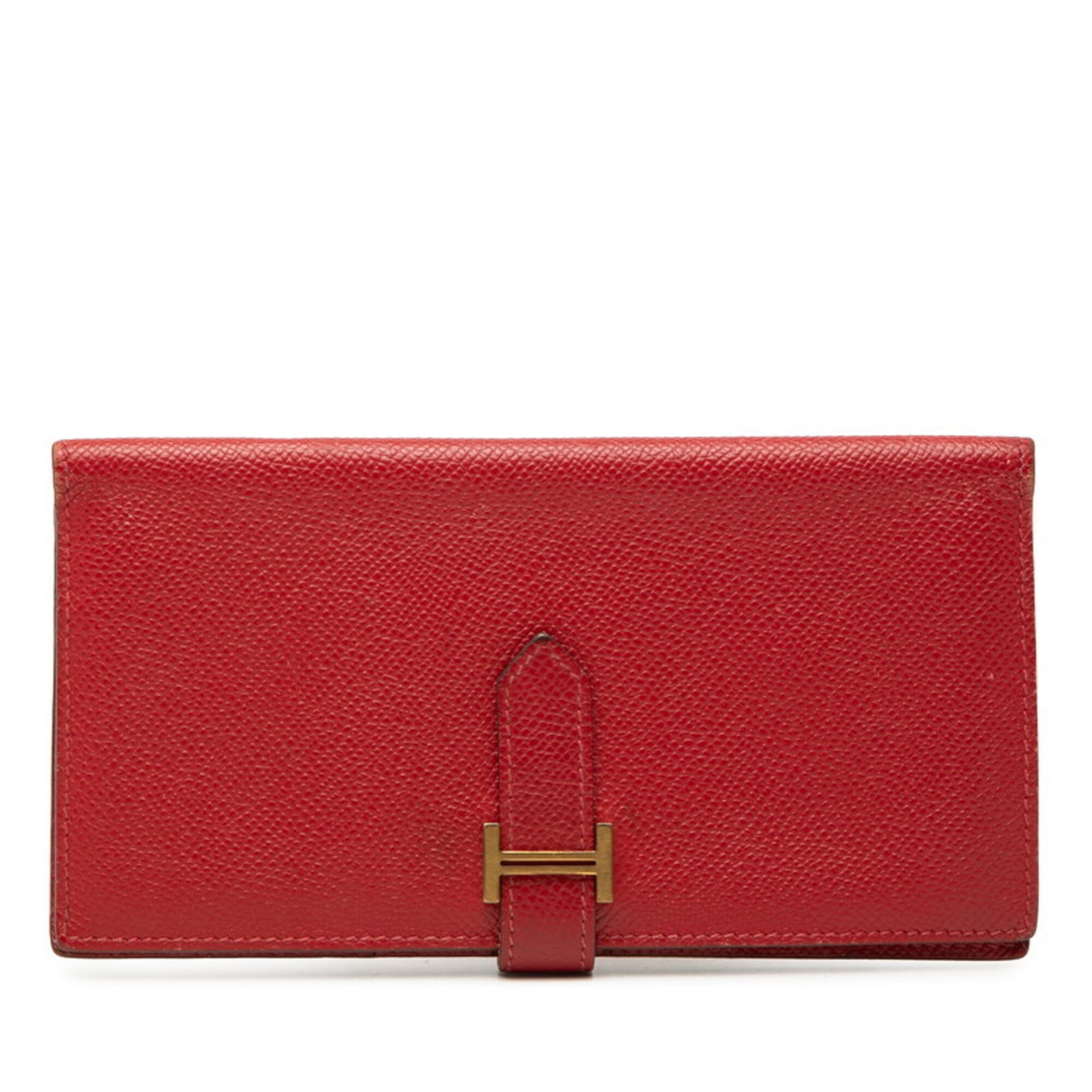 Hermes Red Color Soufre Epsom Leather Long Wallet (Bi-Fold) (Pre-Owned)